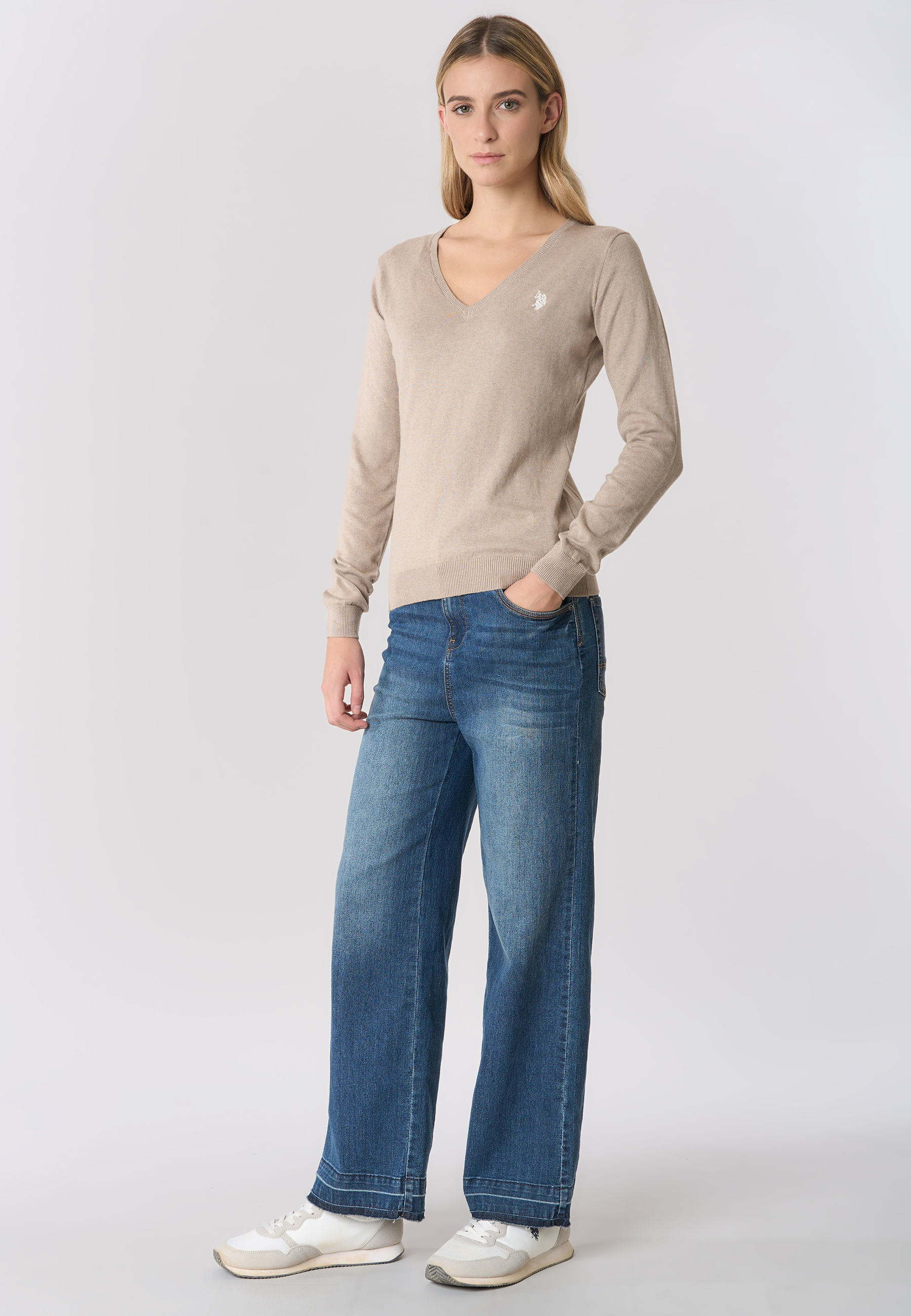 Maglia con scollo a V cotone e cashmere