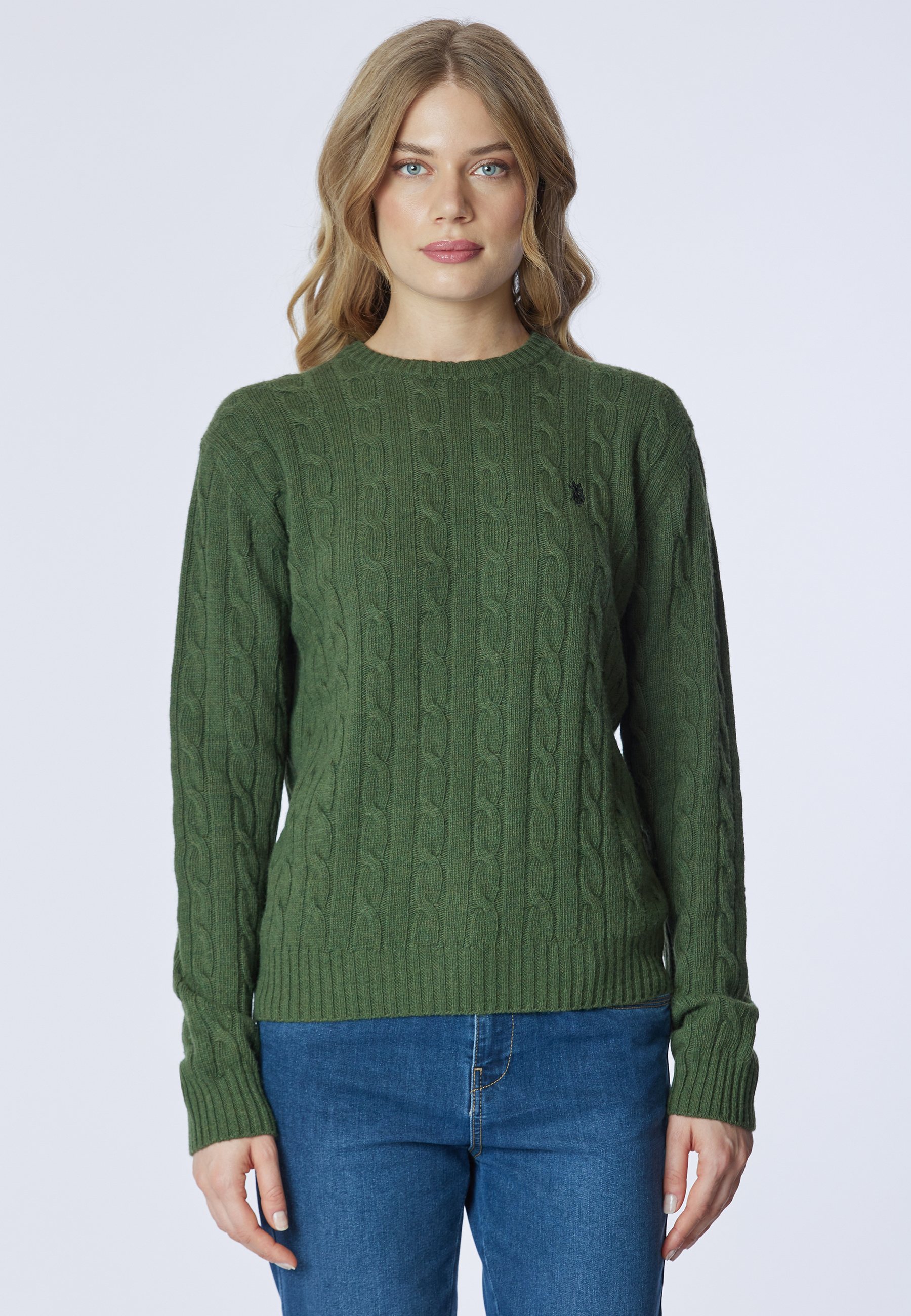 Maglia girocollo misto lana a treccia