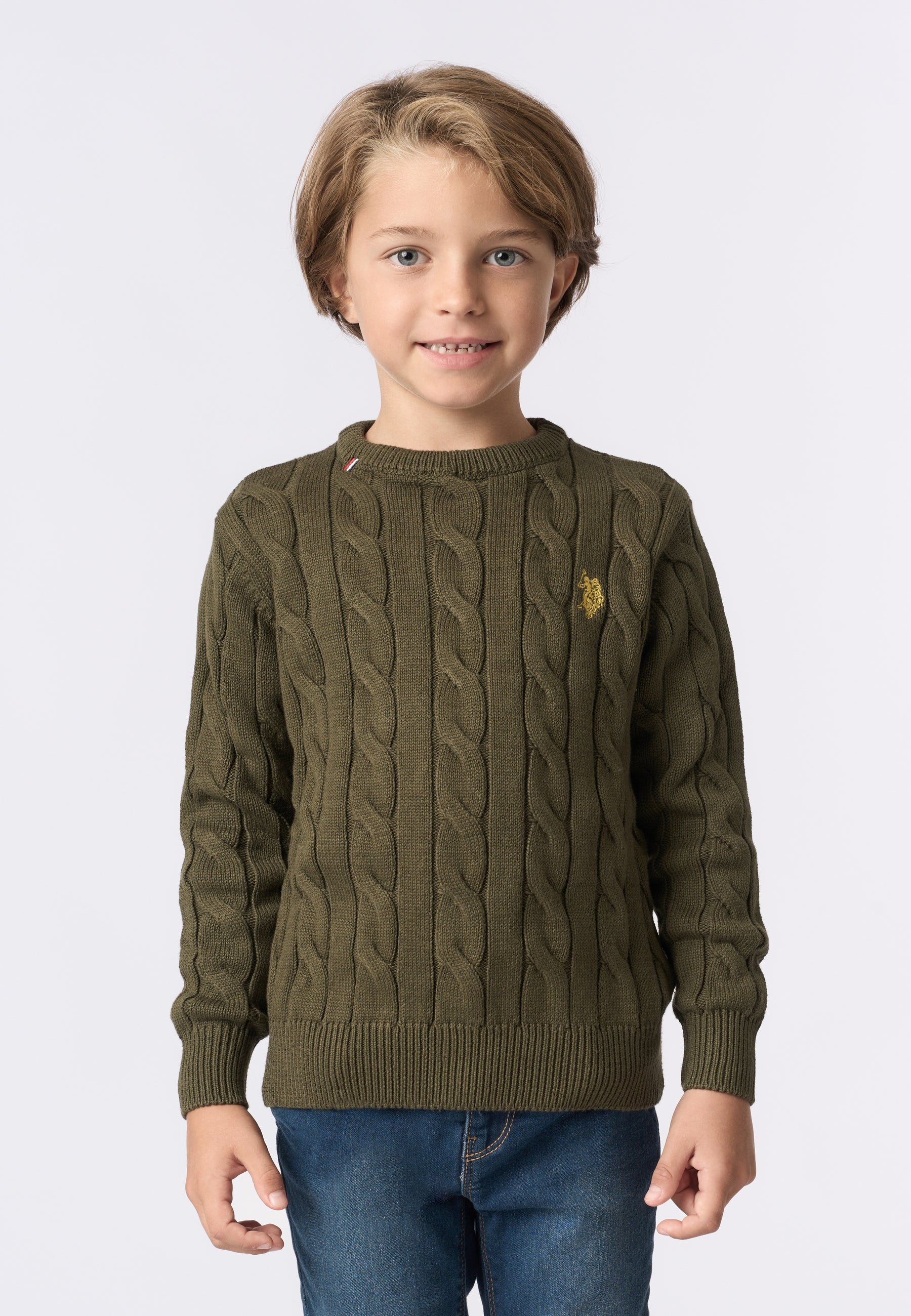 Maglia girocollo a treccia con logo
