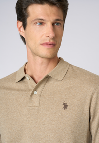 Polo shirt a maniche lunghe in cotone interlock melange
