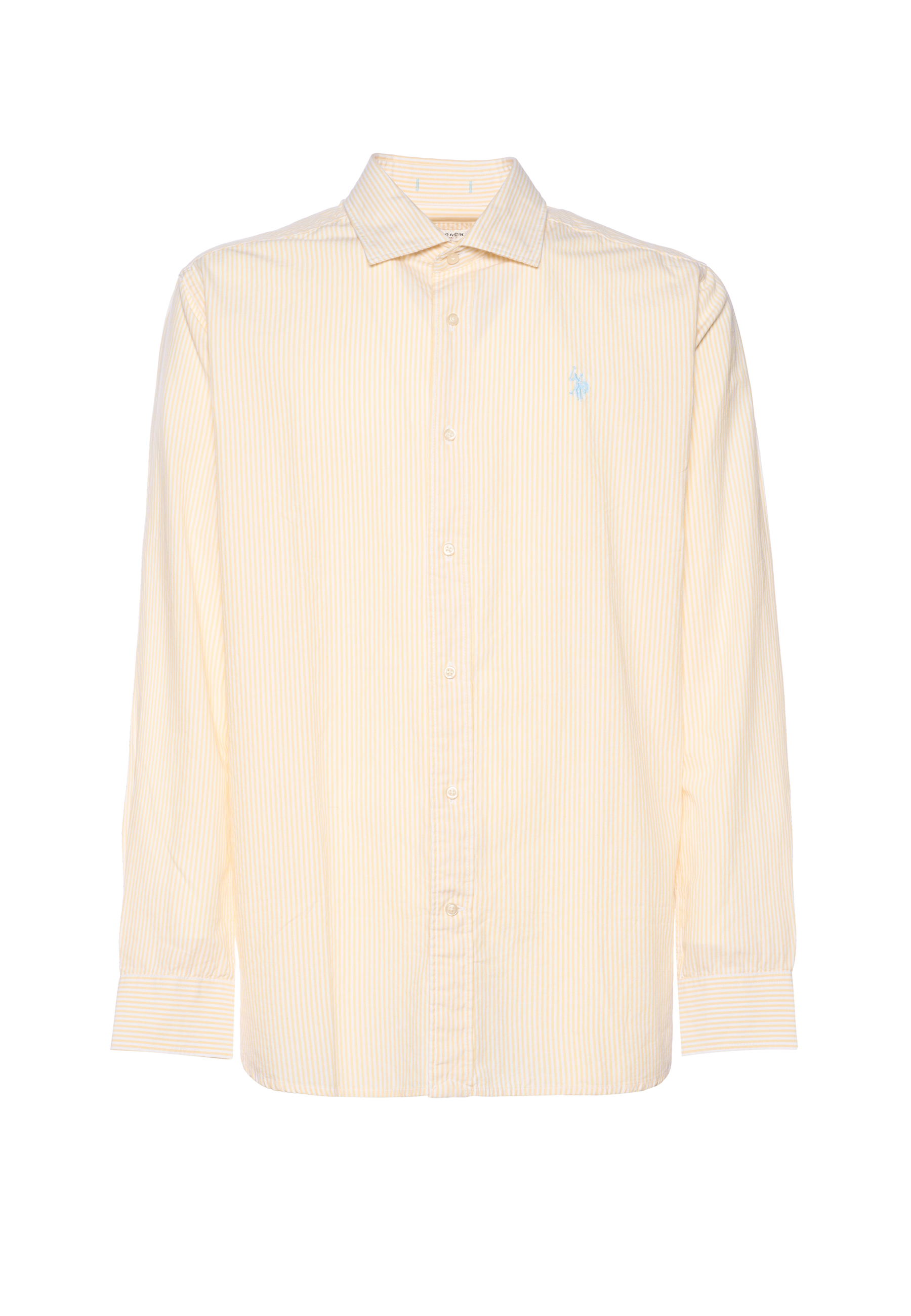 Camicia regular fit in misto cotone e lino con colletto francese