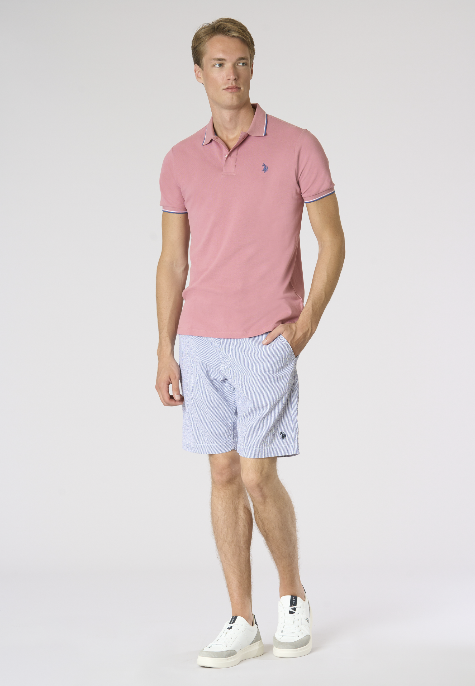 Pantalone corto chino da uomo in cotone rigato