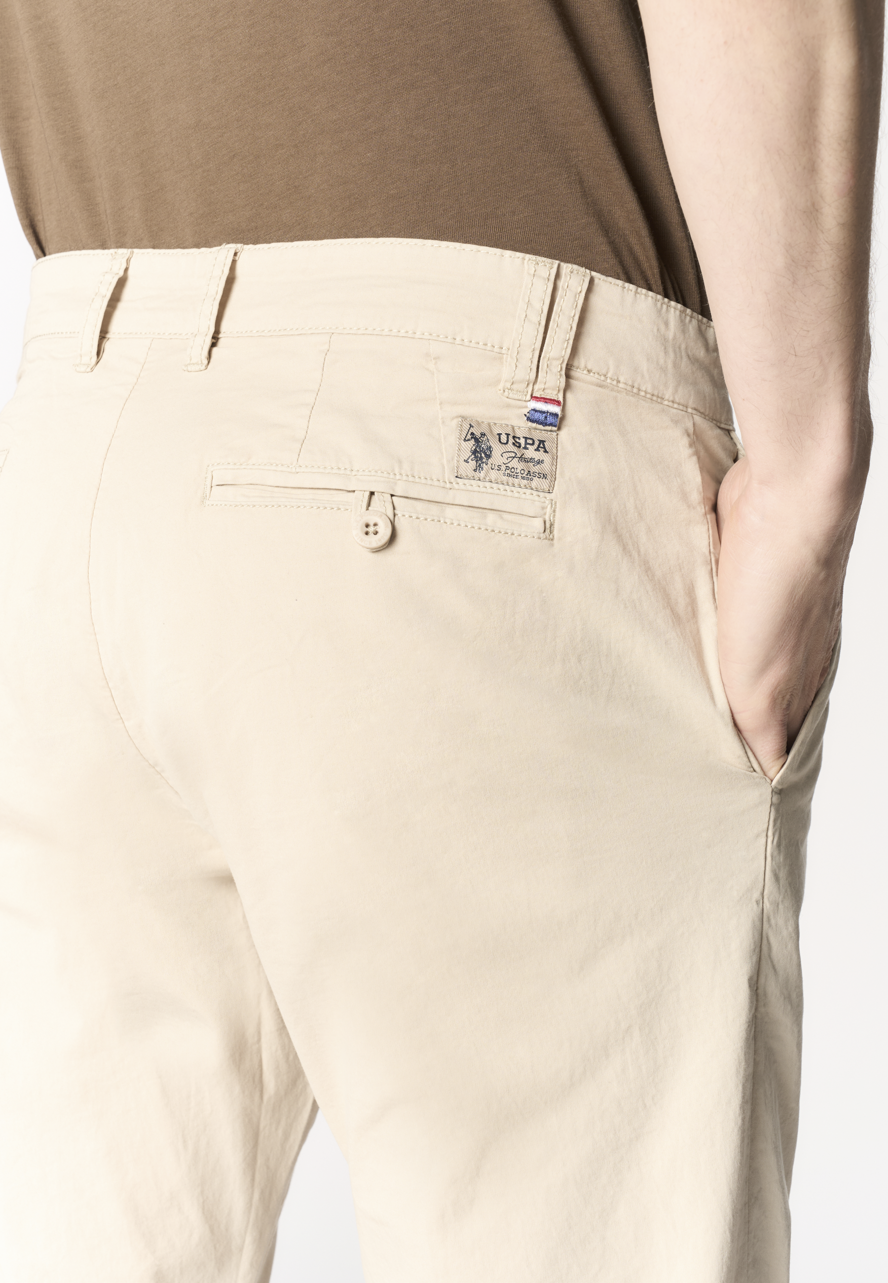 Pantalone chino da uomo in cotone stretch overdyed