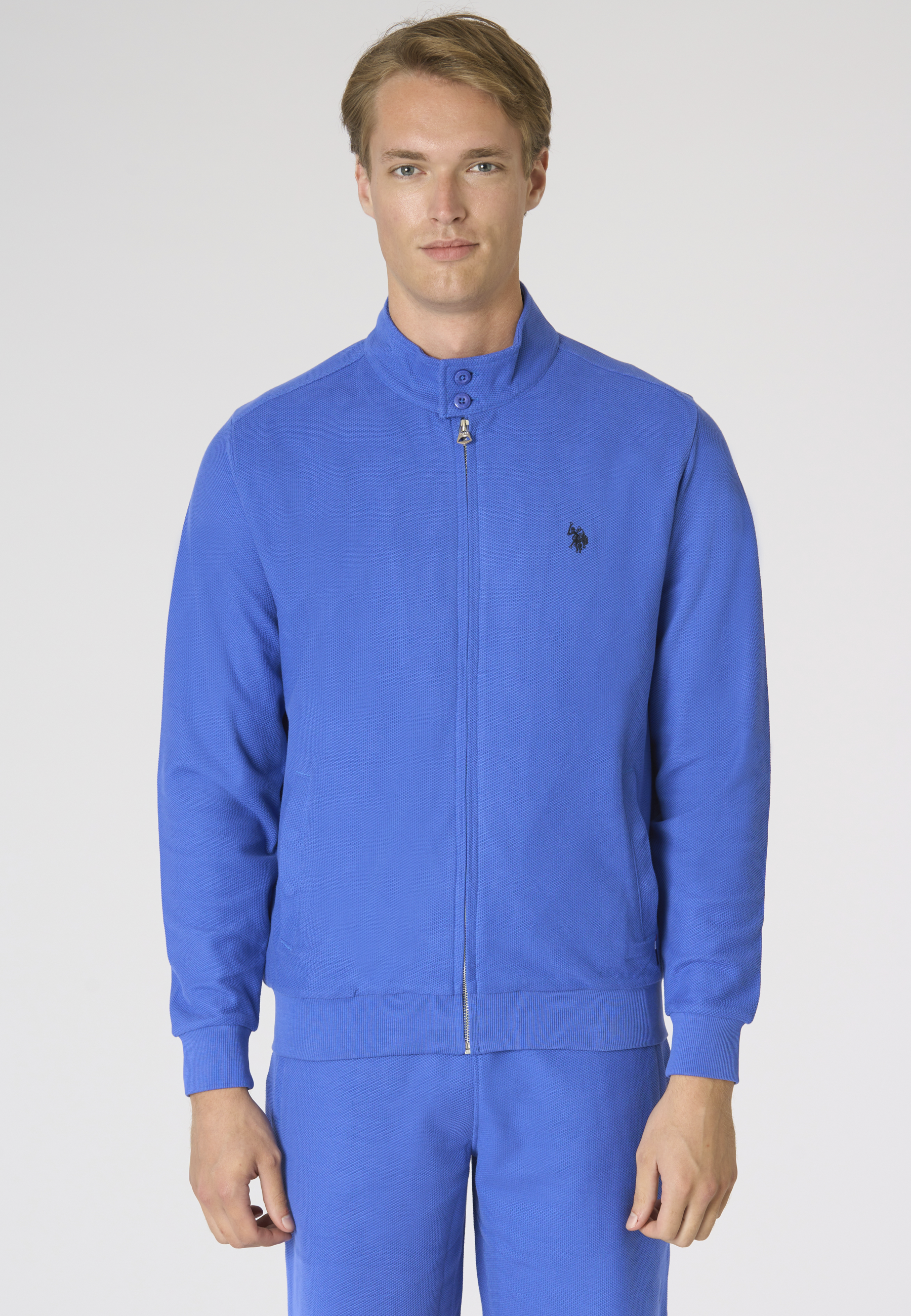 Felpa da uomo in cotone con full zip e bottoni sul colletto
