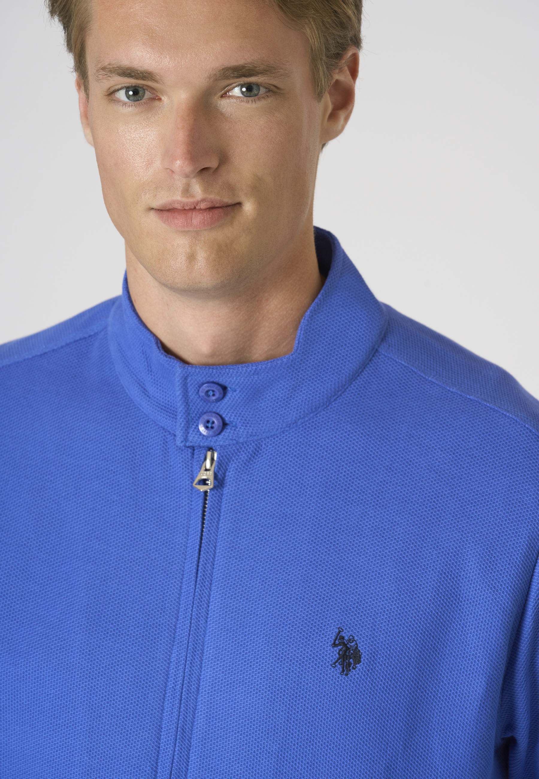 Felpa da uomo in cotone con full zip e bottoni sul colletto