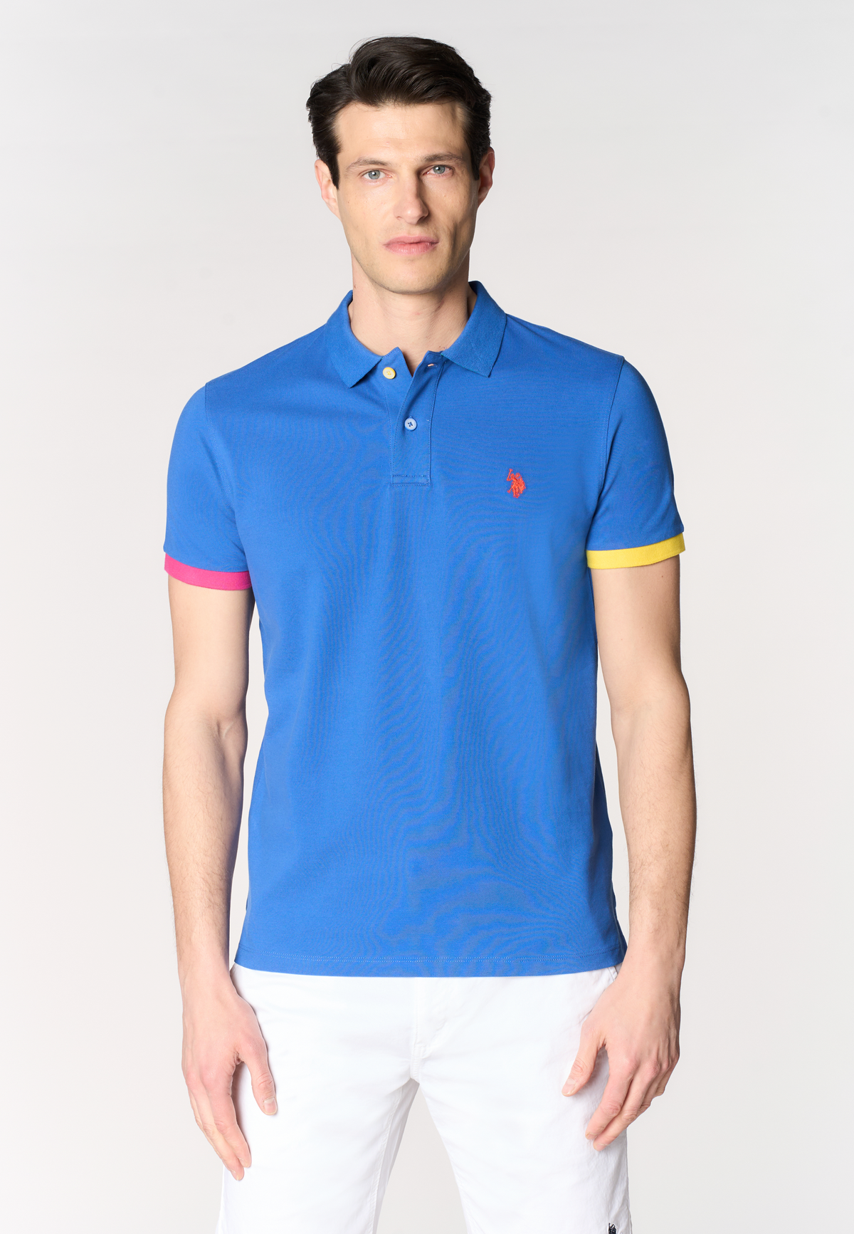 Polo shirt da uomo in cotone piquet con dettagli a contrasto e sottocolletto colorato