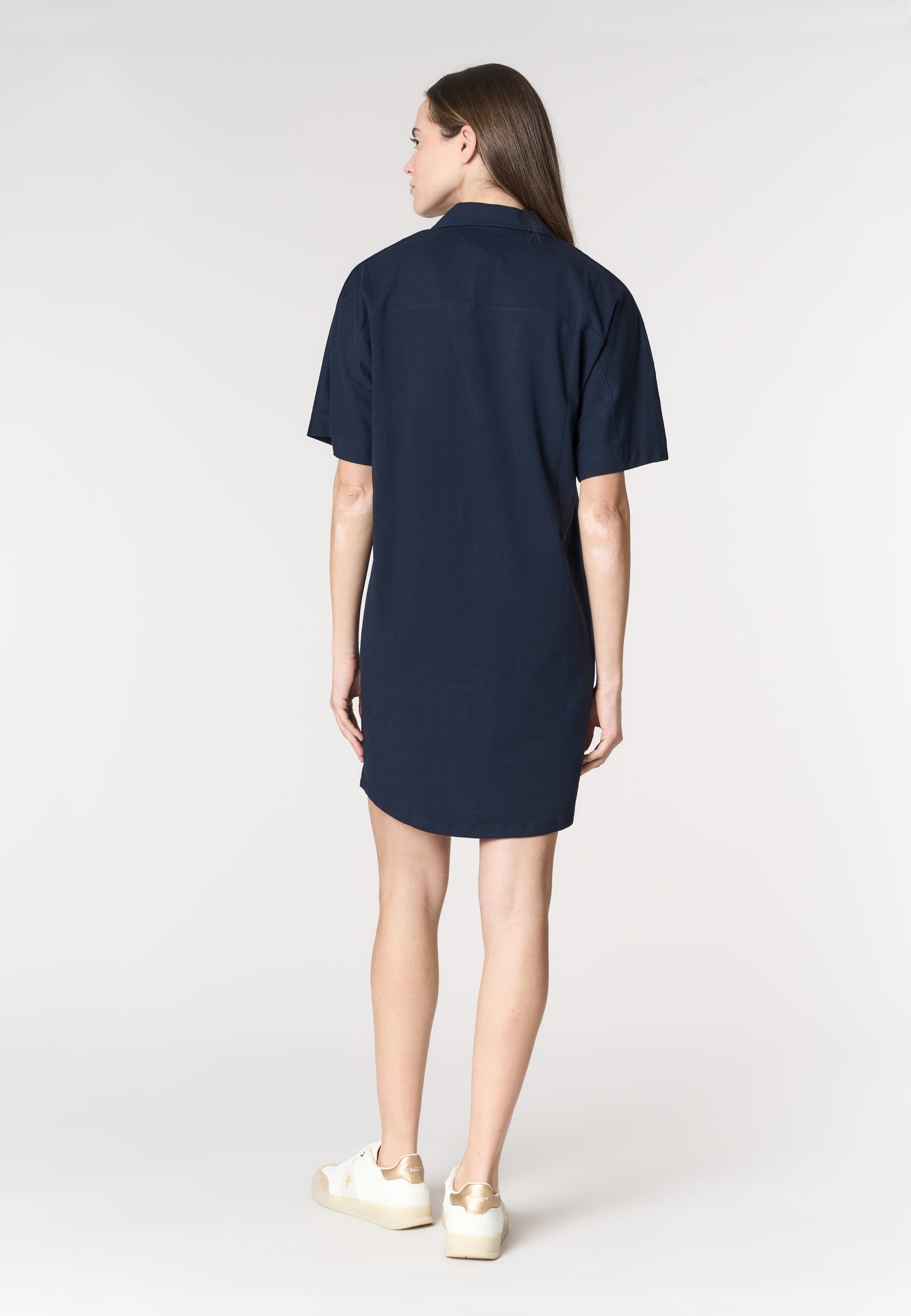 Abito da donna in cotone stretch con colletto e scollo a V