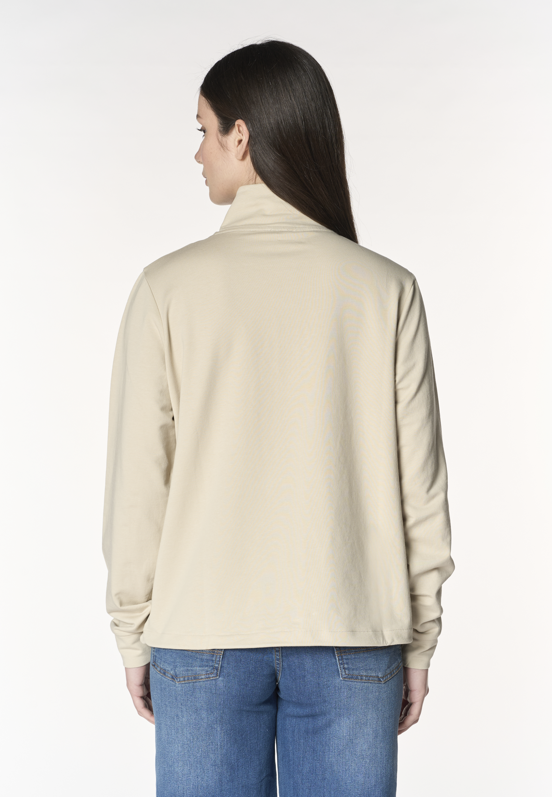 Felpa da donna con zip frontale e collo alto in cotone stretch