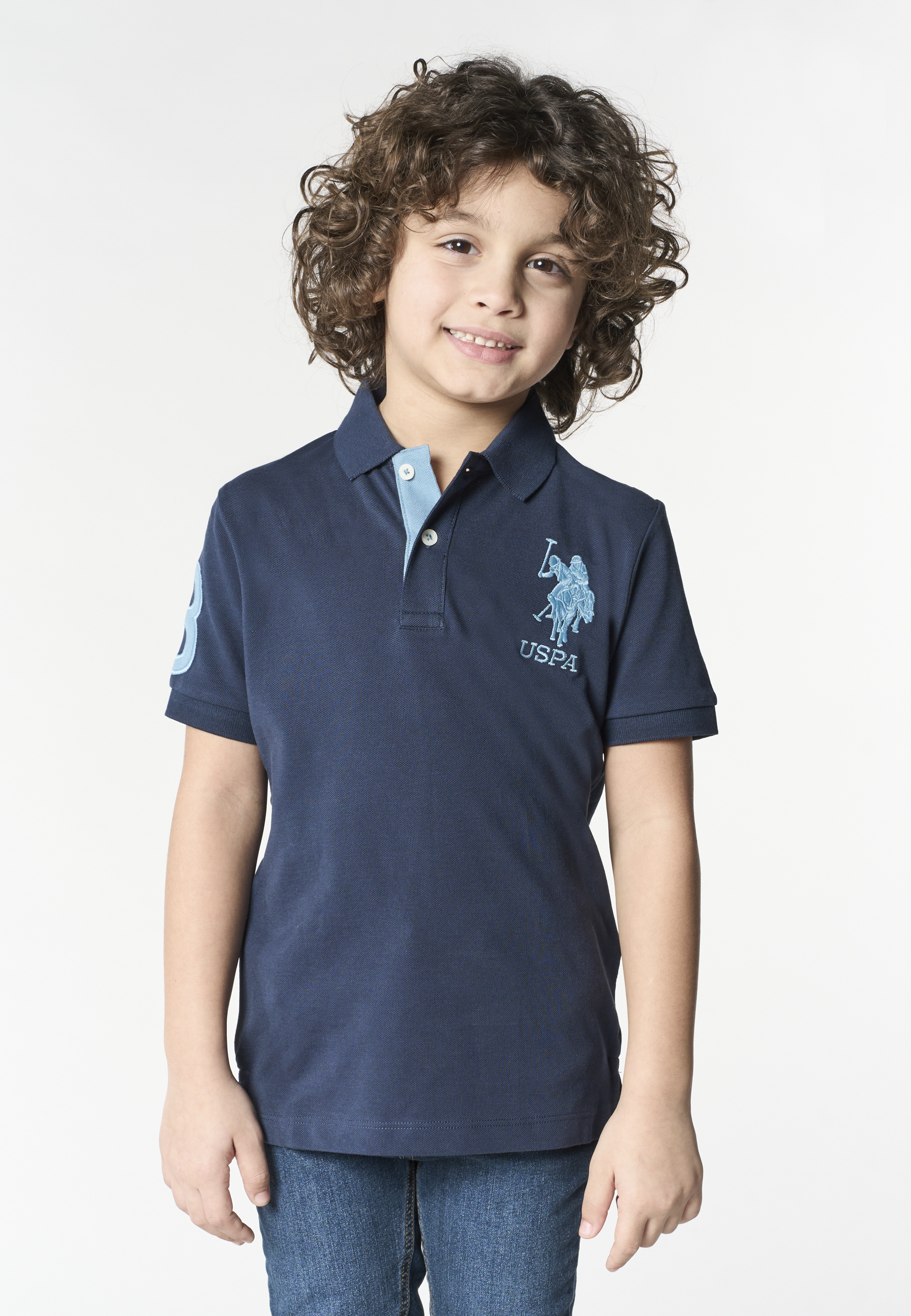 Polo shirt da bambino in cotone con logo maxi ricamato e numero