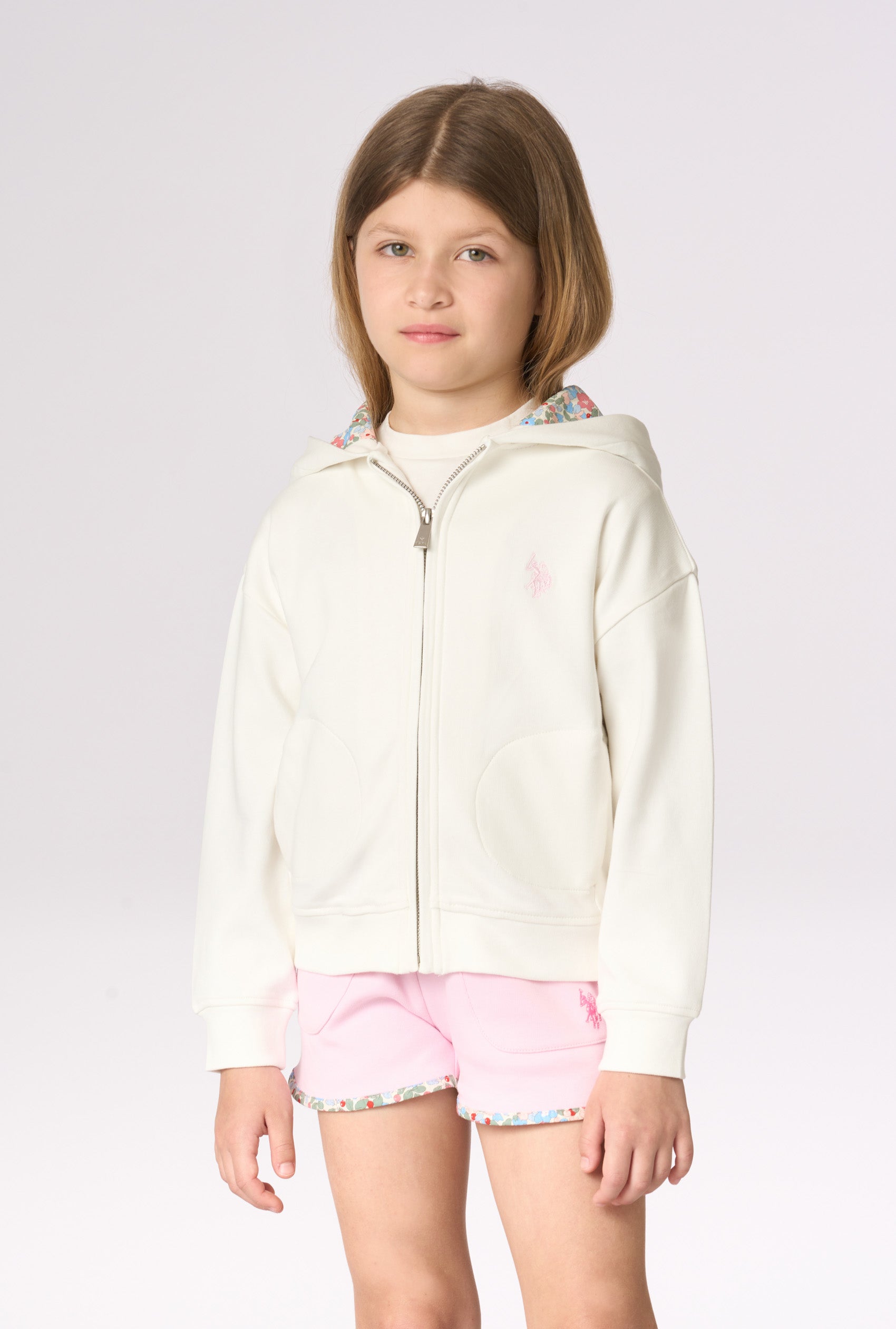 Felpa con cappuccio a fantasia da bambina in cotone interlock