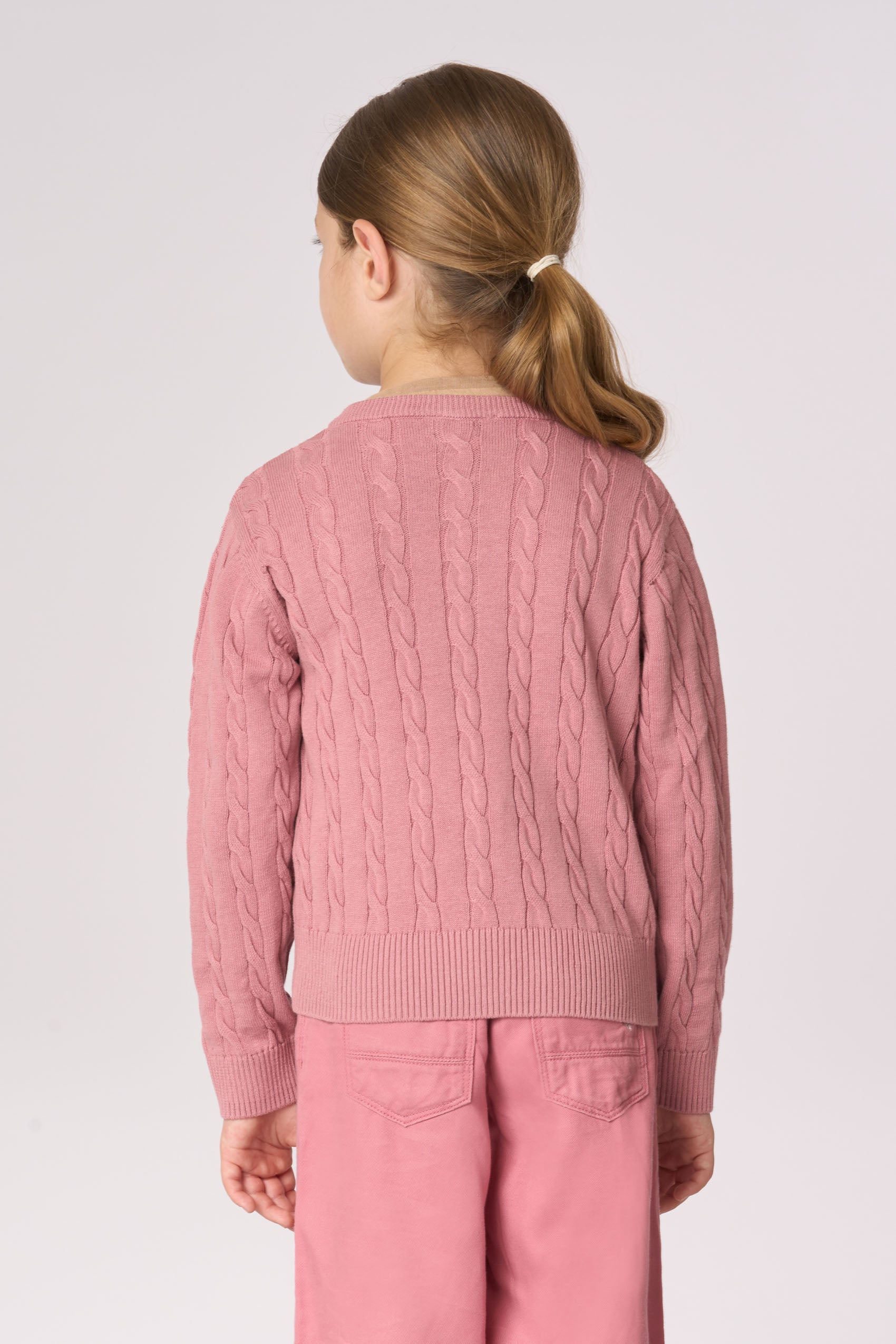 Cardigan da bambina in cotone con lavorazione a trecce