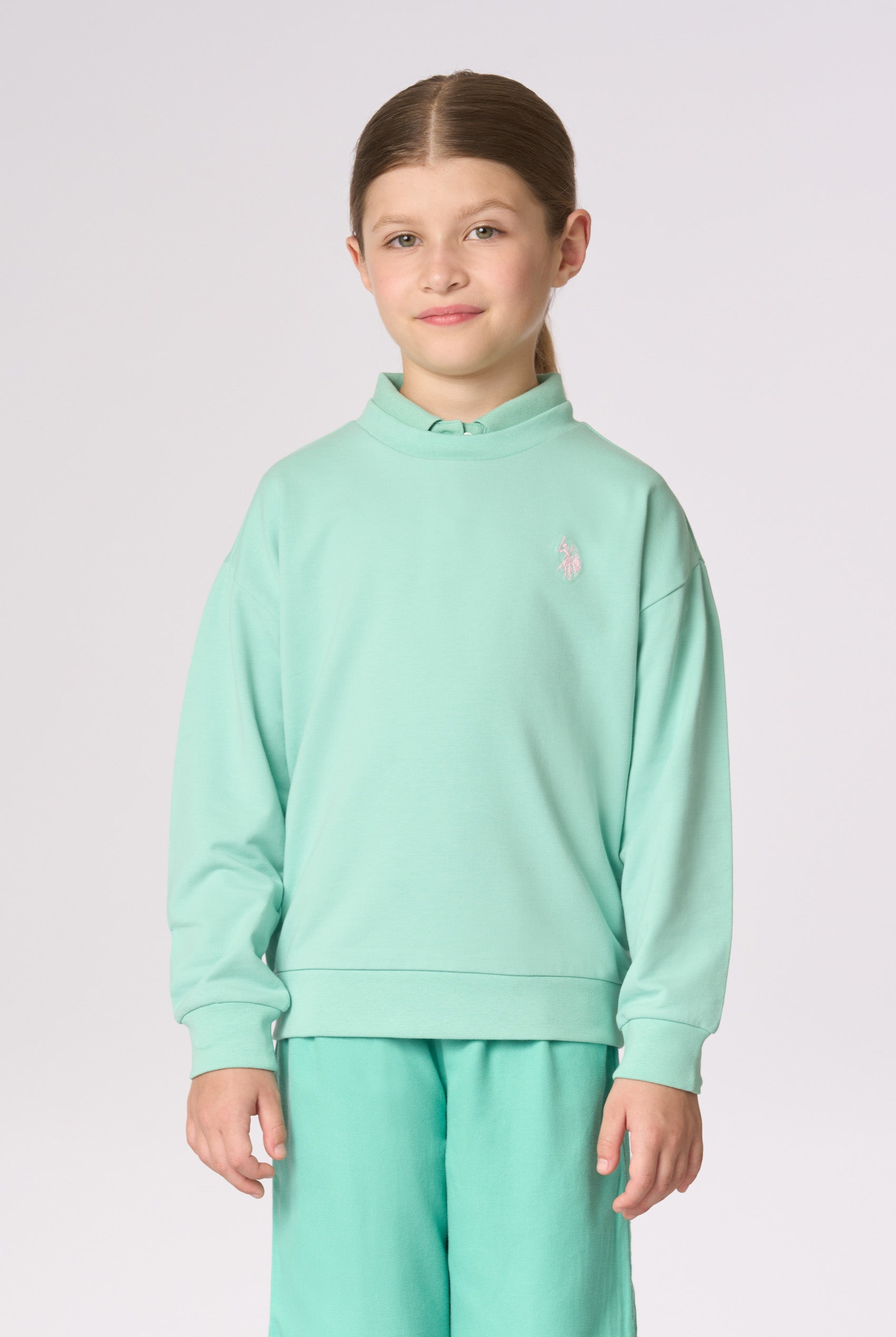 Felpa girocollo da bambina con logo ricamato