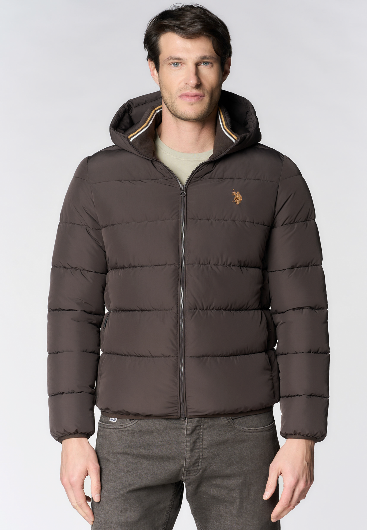 Piumino trapuntato con cappuccio e chiusura full zip