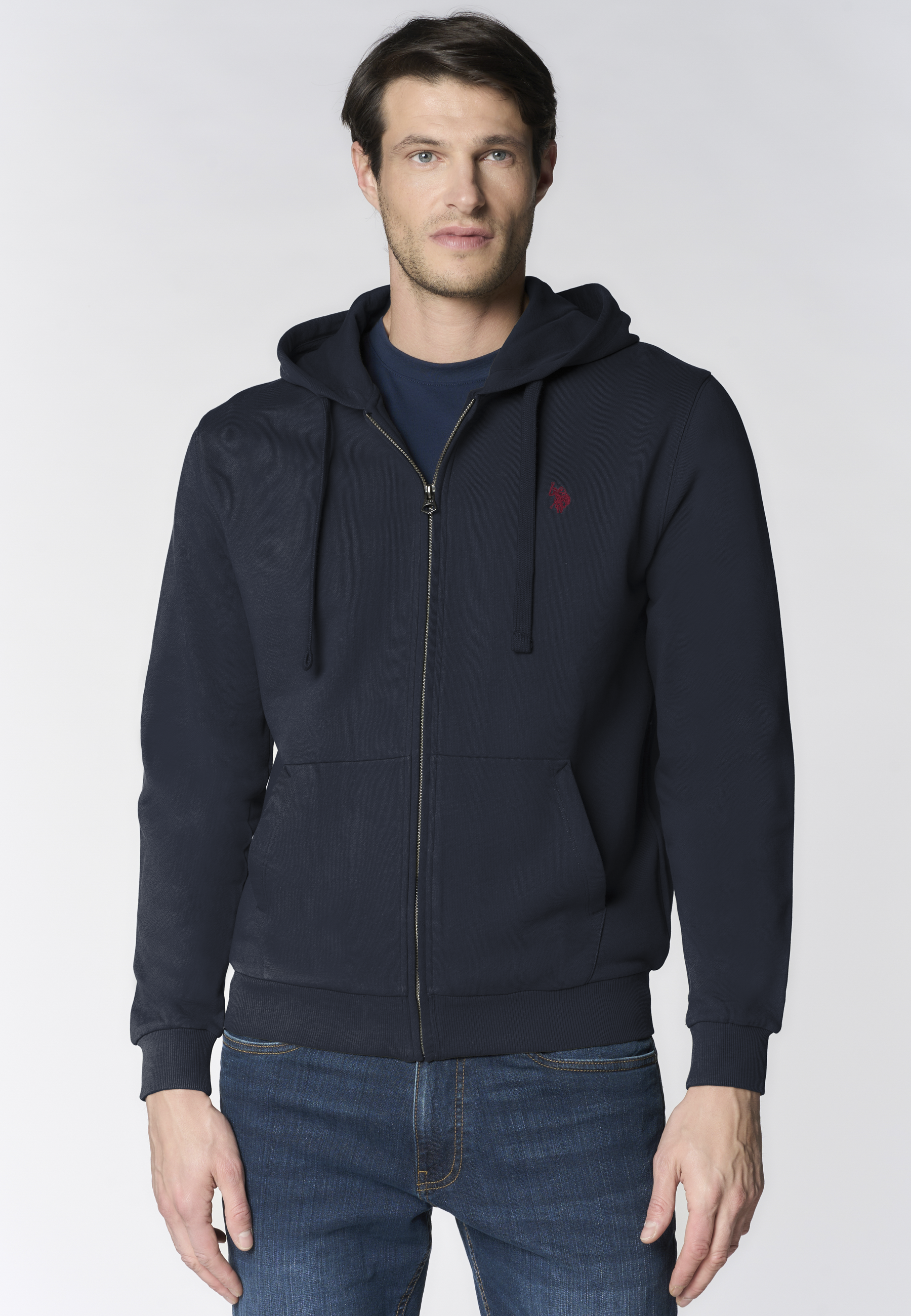 Felpa full zip con cappuccio in cotone