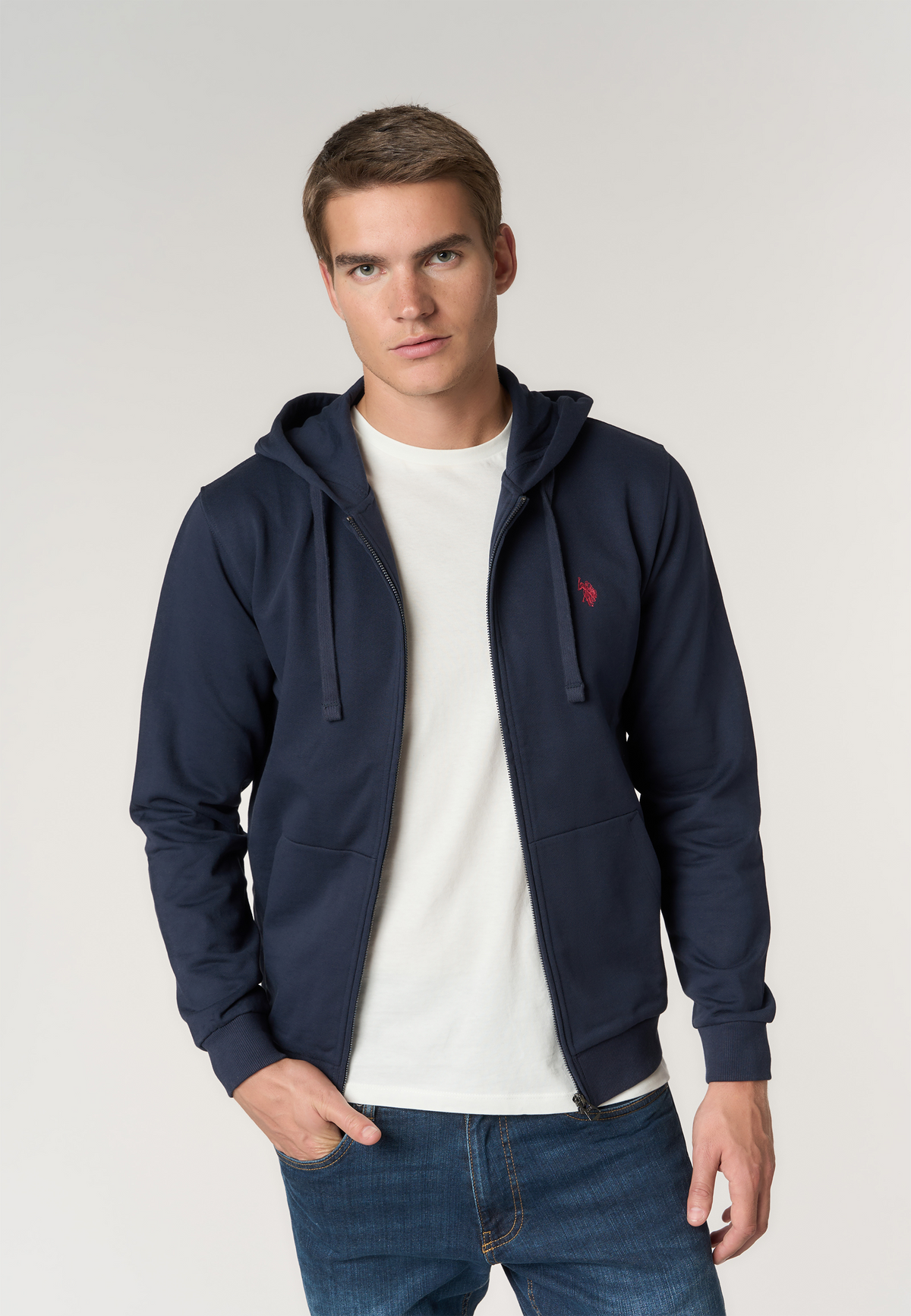 Felpa full zip con cappuccio in cotone