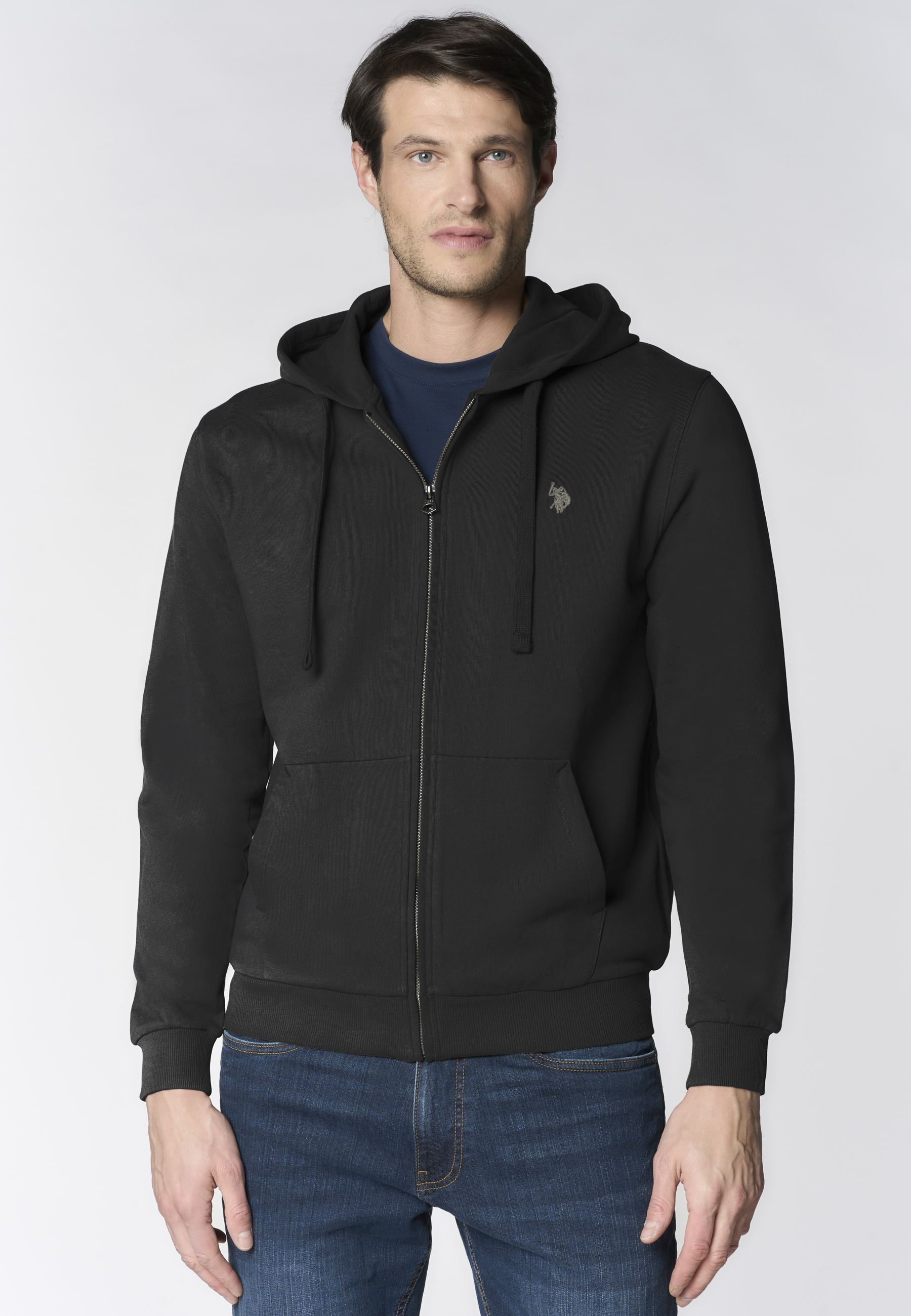 Felpa full zip con cappuccio in cotone