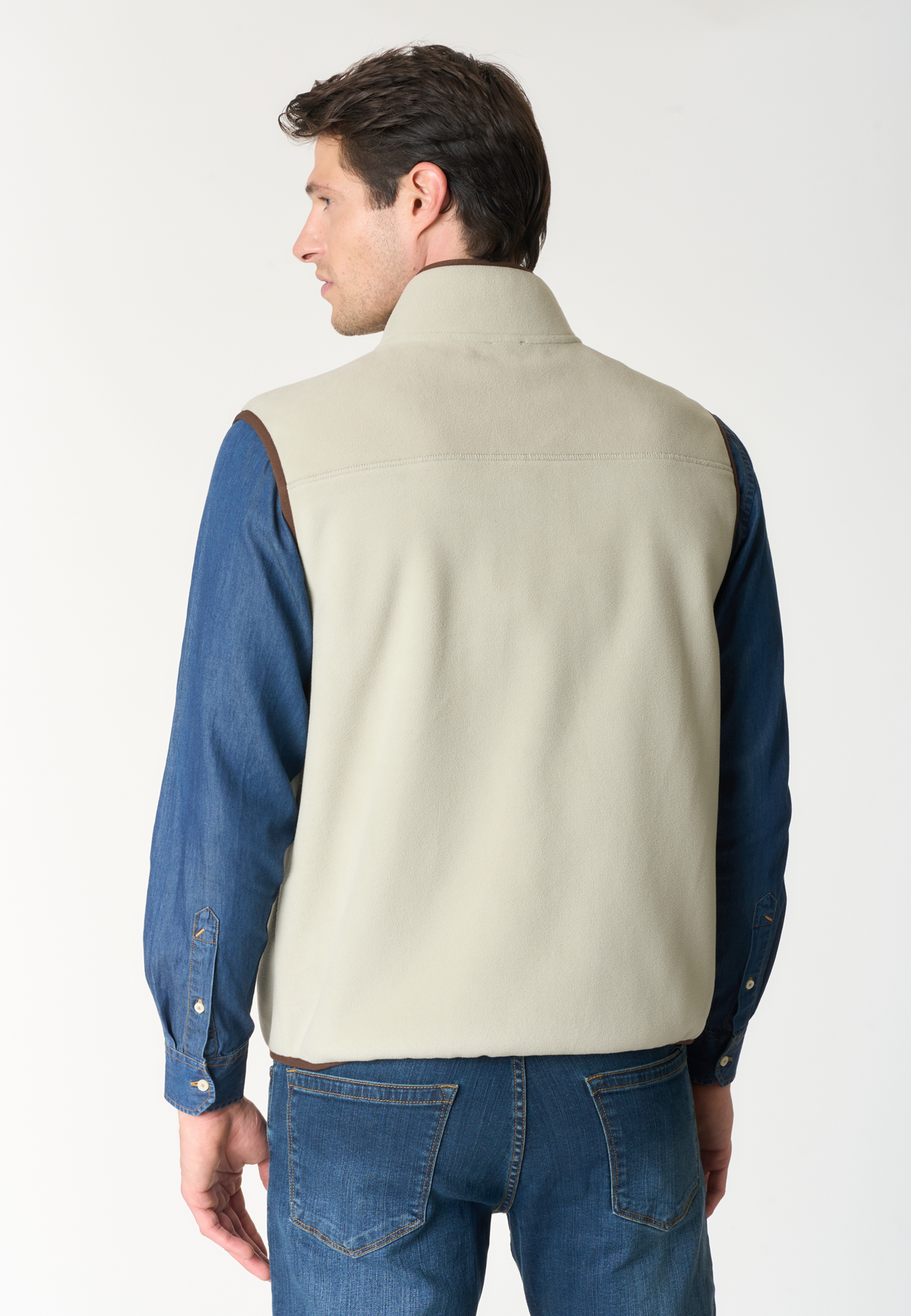 Gilet in pile bicolore con collo alto e tasche con zip