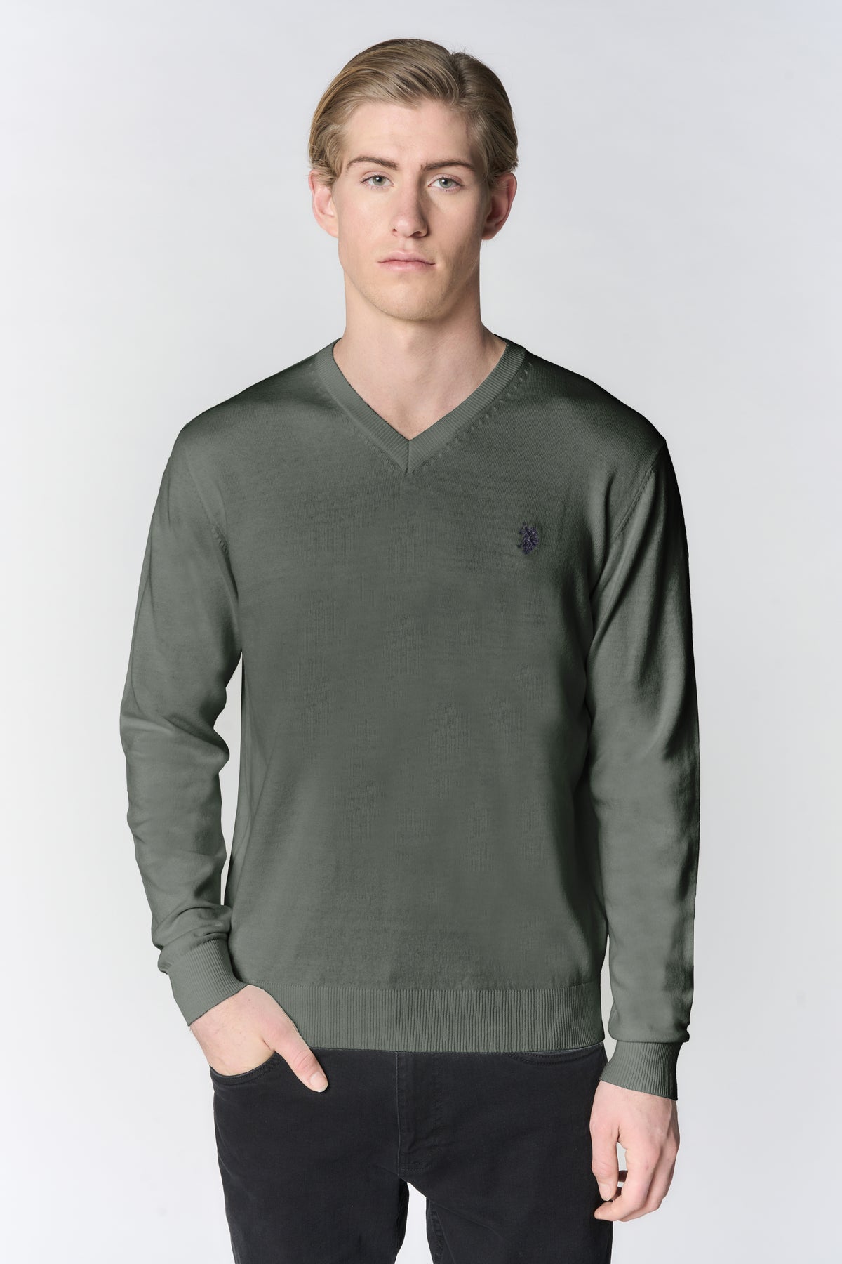 Maglia con scollo a V in misto cotone e cashmere