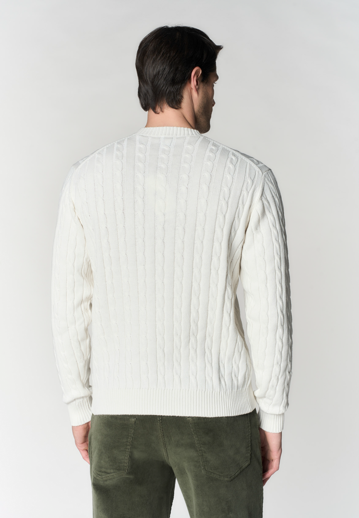 Maglia girocollo a trecce in cotone e cashmere