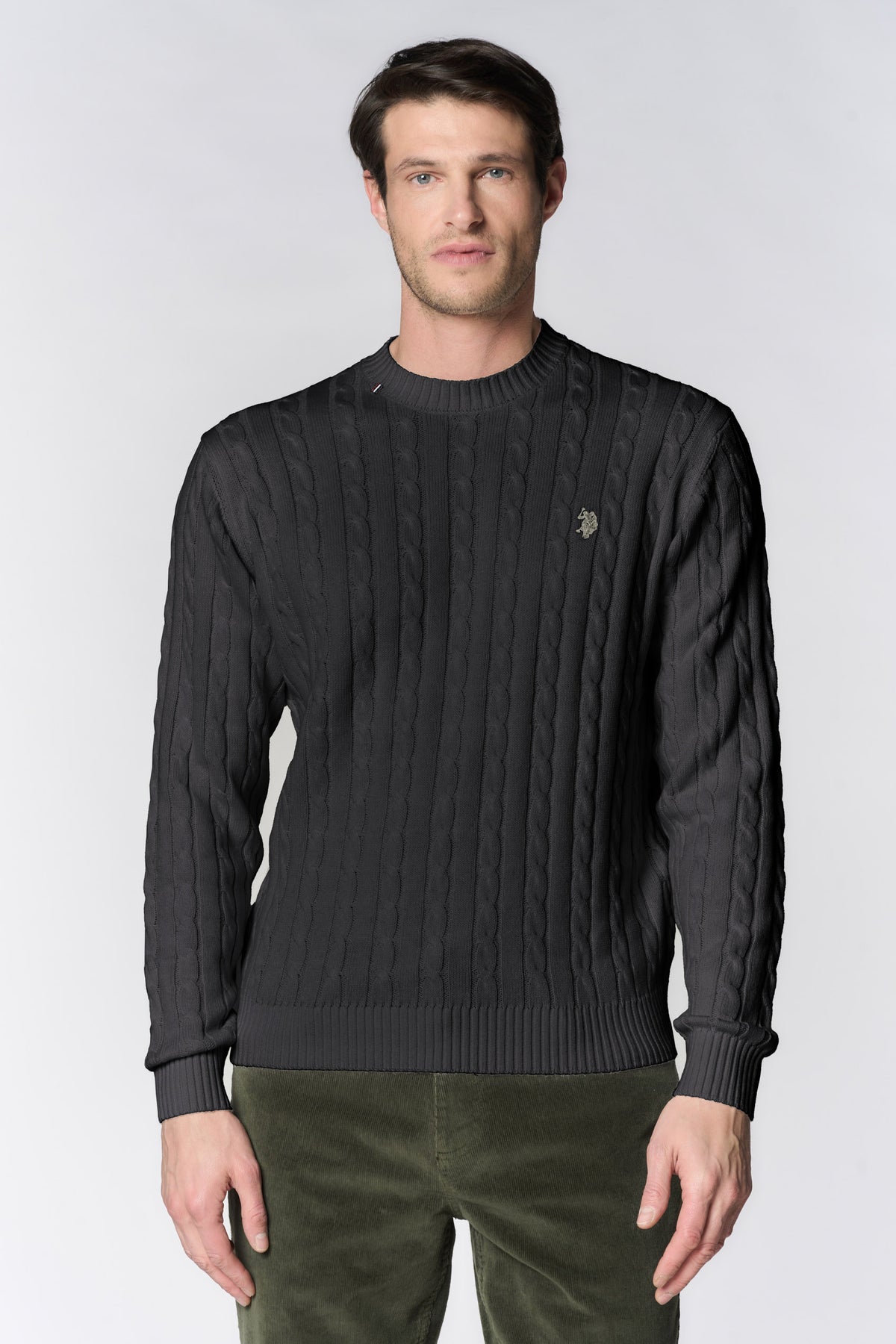 Maglia girocollo a trecce in cotone e cashmere