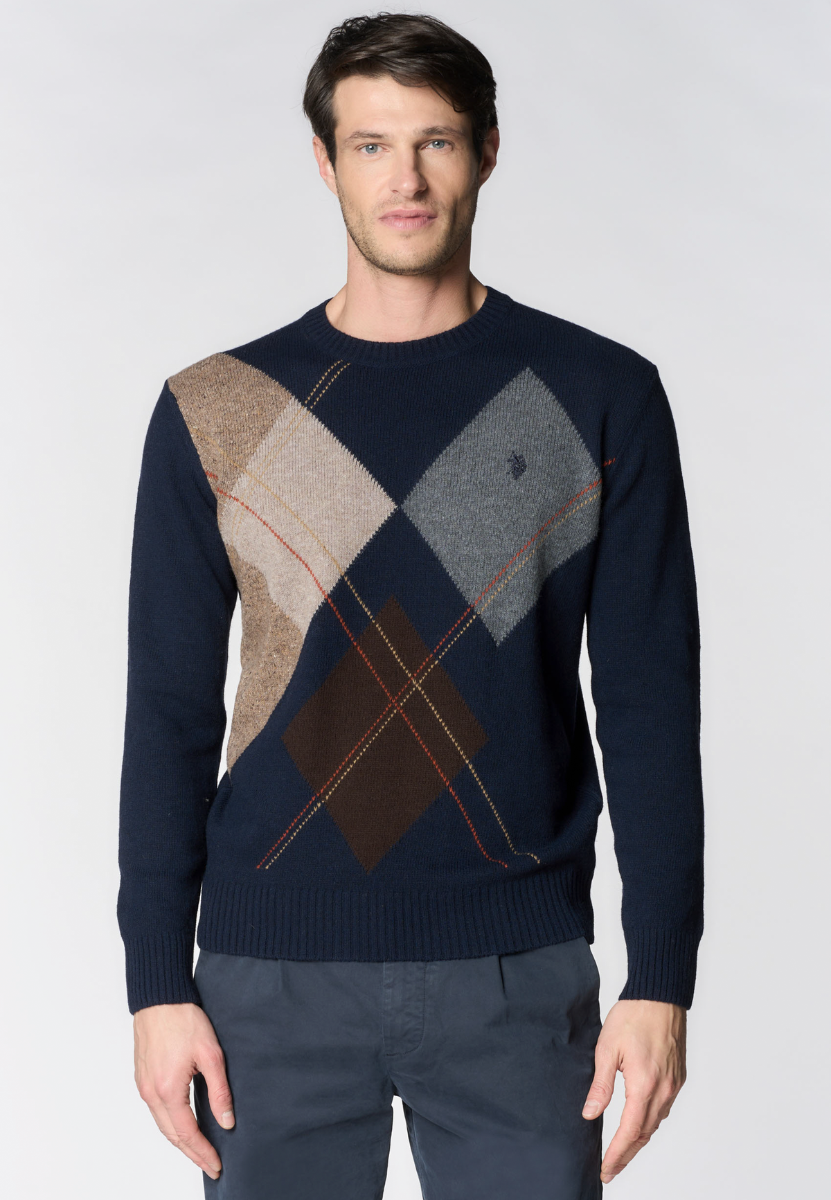 Maglia girocollo in misto lana con motivo argyle