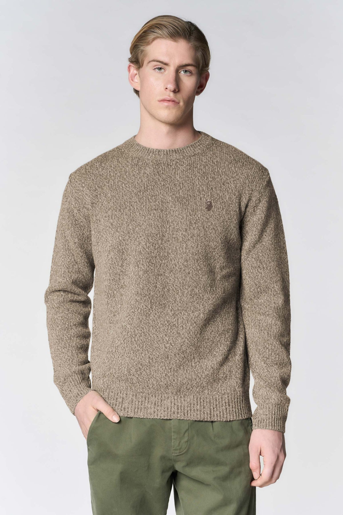 Maglia girocollo in misto lana Premium Quality con effetto mouliné