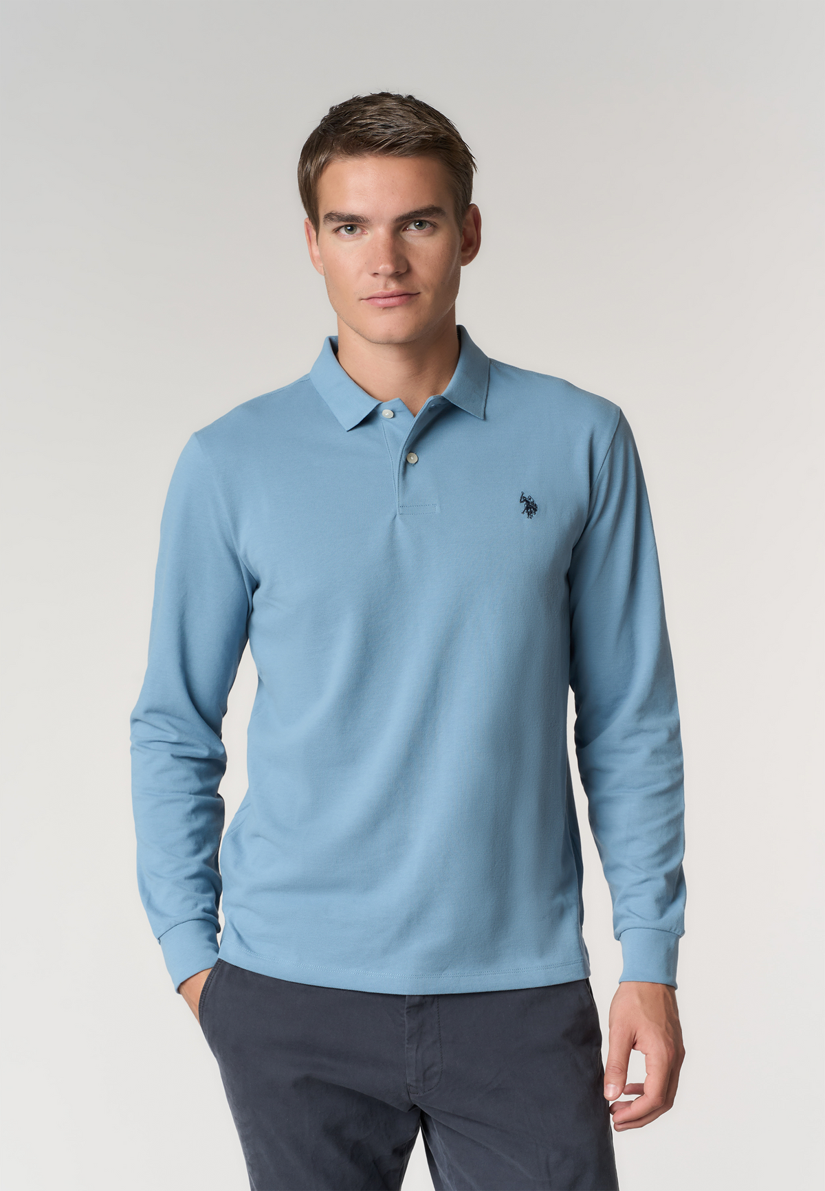 Polo shirt a maniche lunghe in cotone piquet