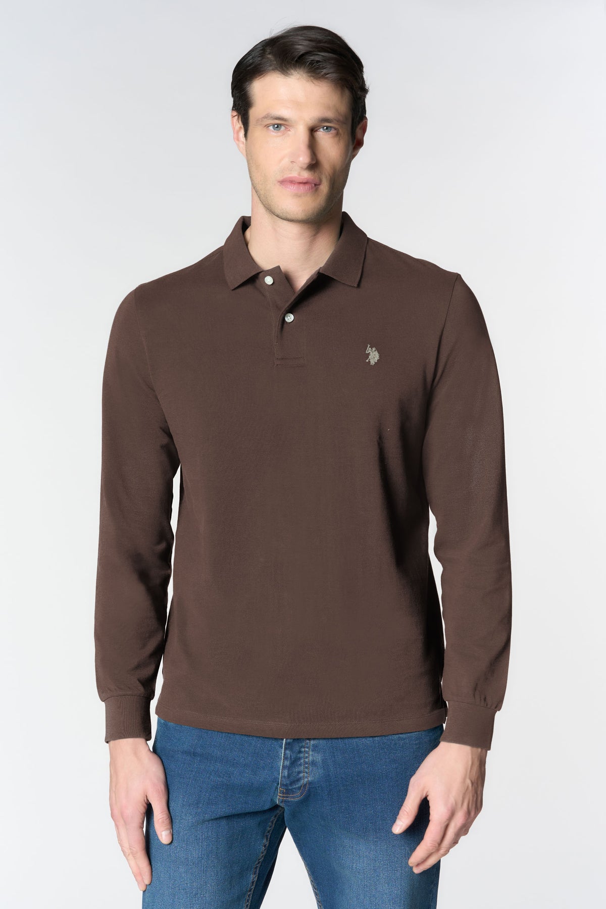 Polo shirt a maniche lunghe in cotone piquet