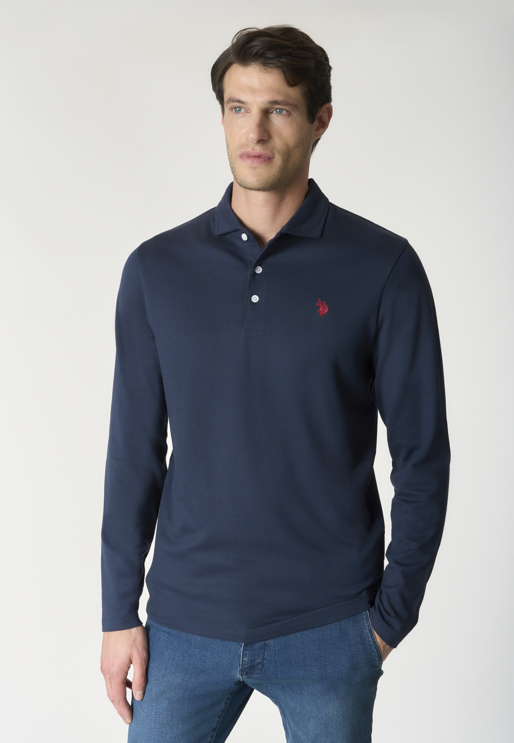 Polo shirt a maniche lunghe in cotone piquet