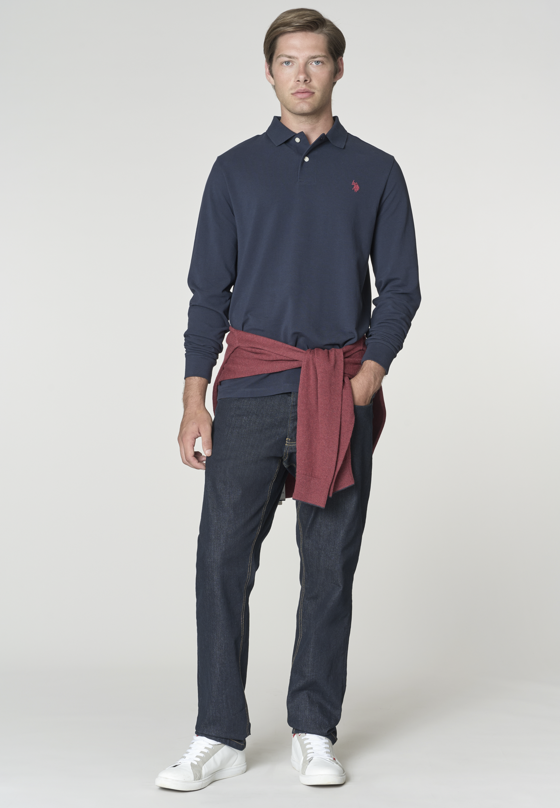 Polo shirt a maniche lunghe in cotone piquet