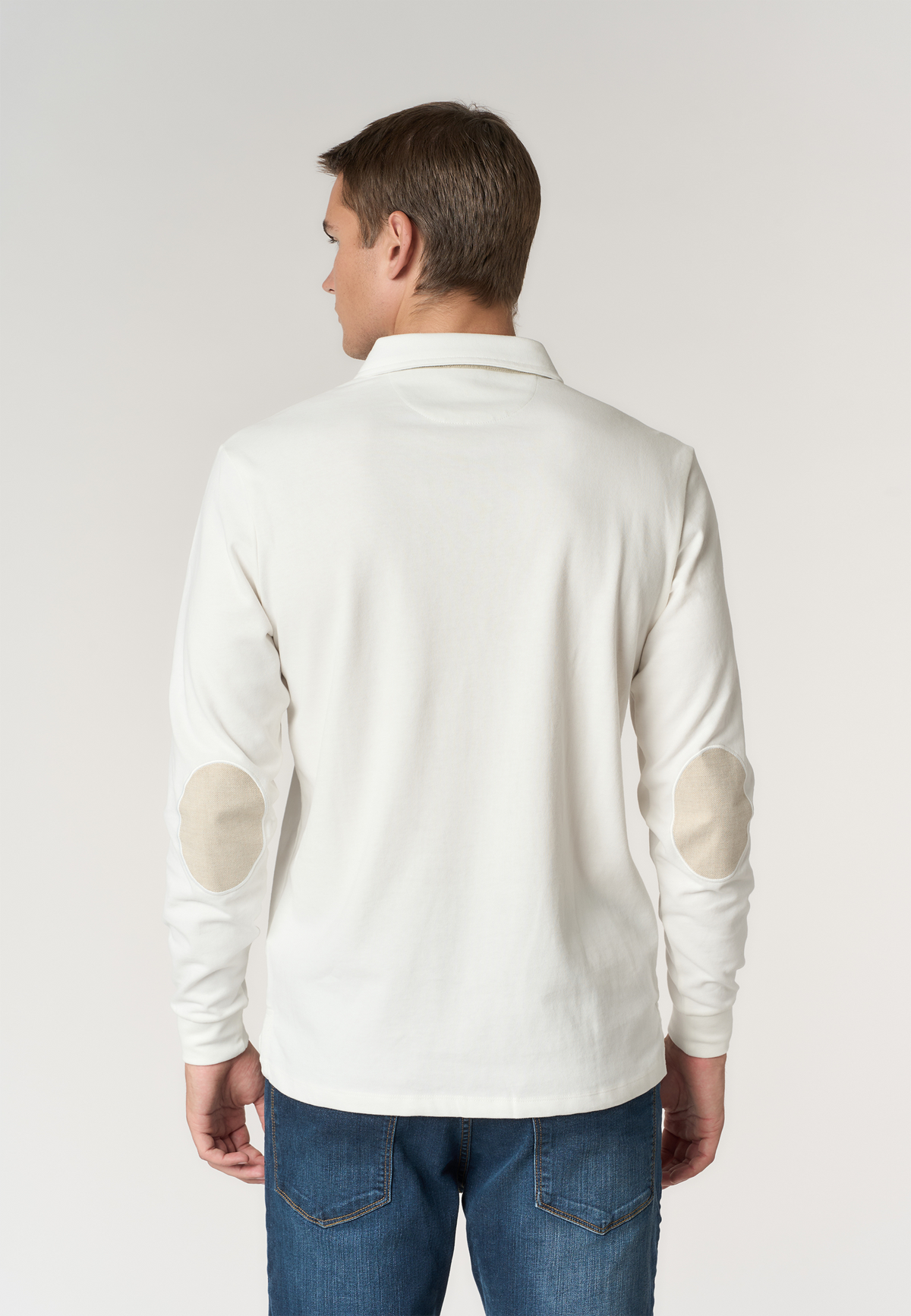 Polo shirt a maniche lunghe in cotone con toppe sui gomiti