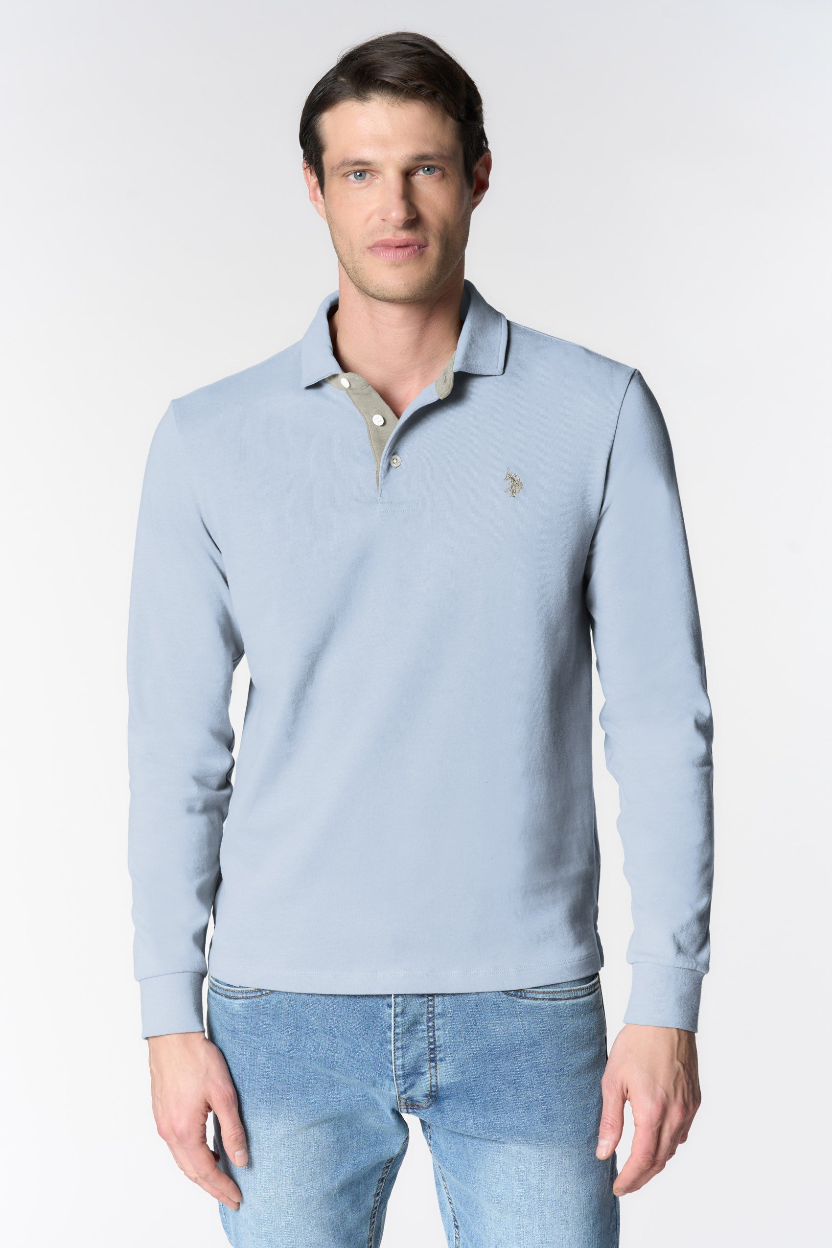 Polo shirt a maniche lunghe in cotone con toppe sui gomiti