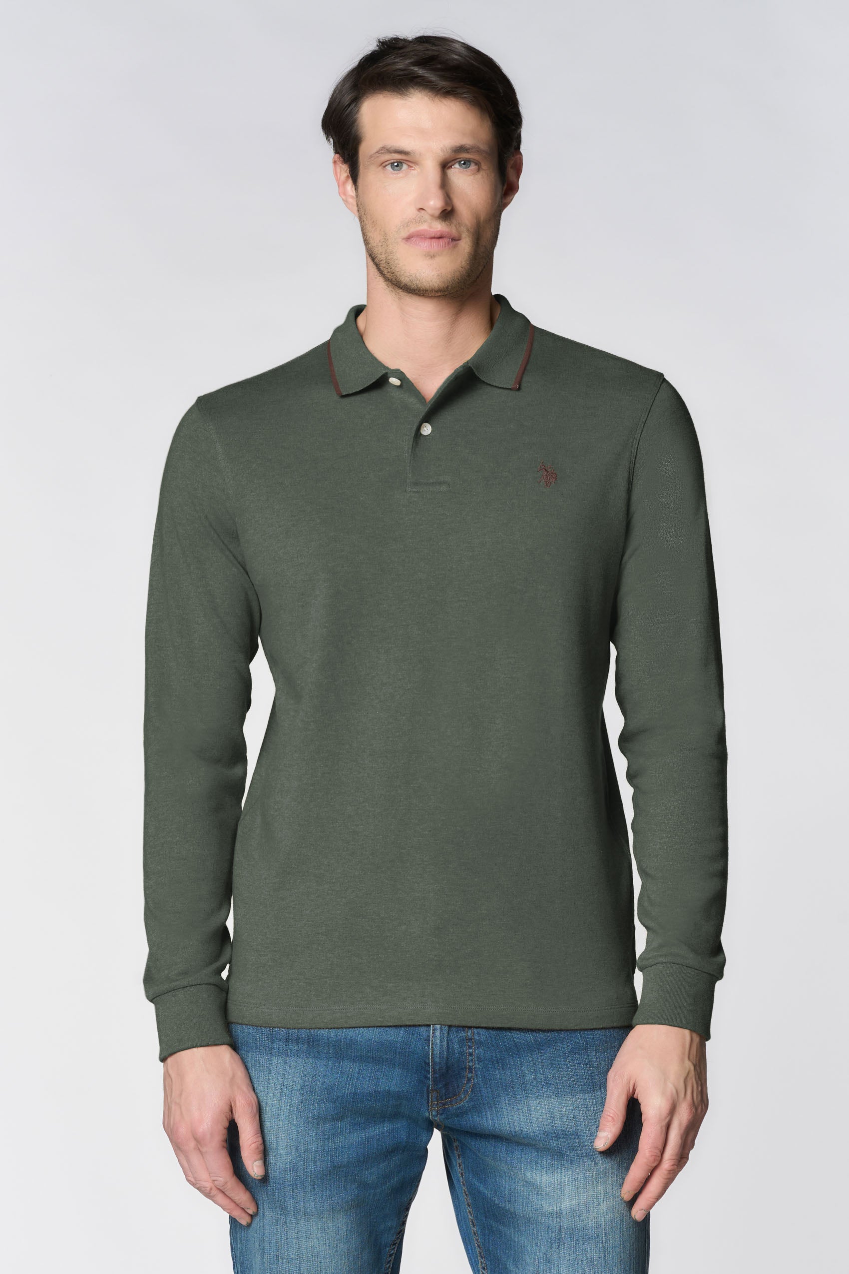 Polo shirt in cotone interlock a maniche lunghe