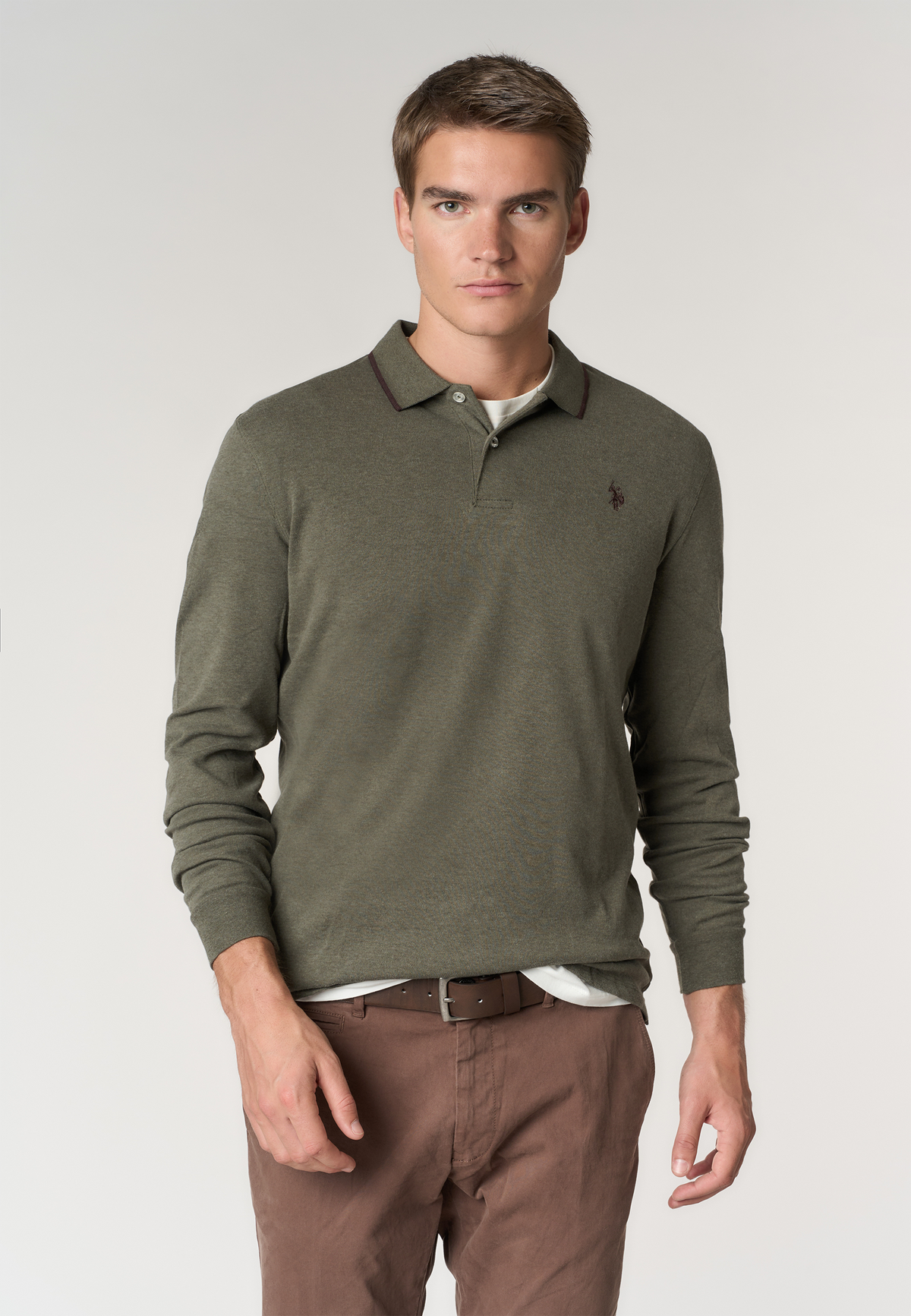 Polo shirt in cotone interlock a maniche lunghe