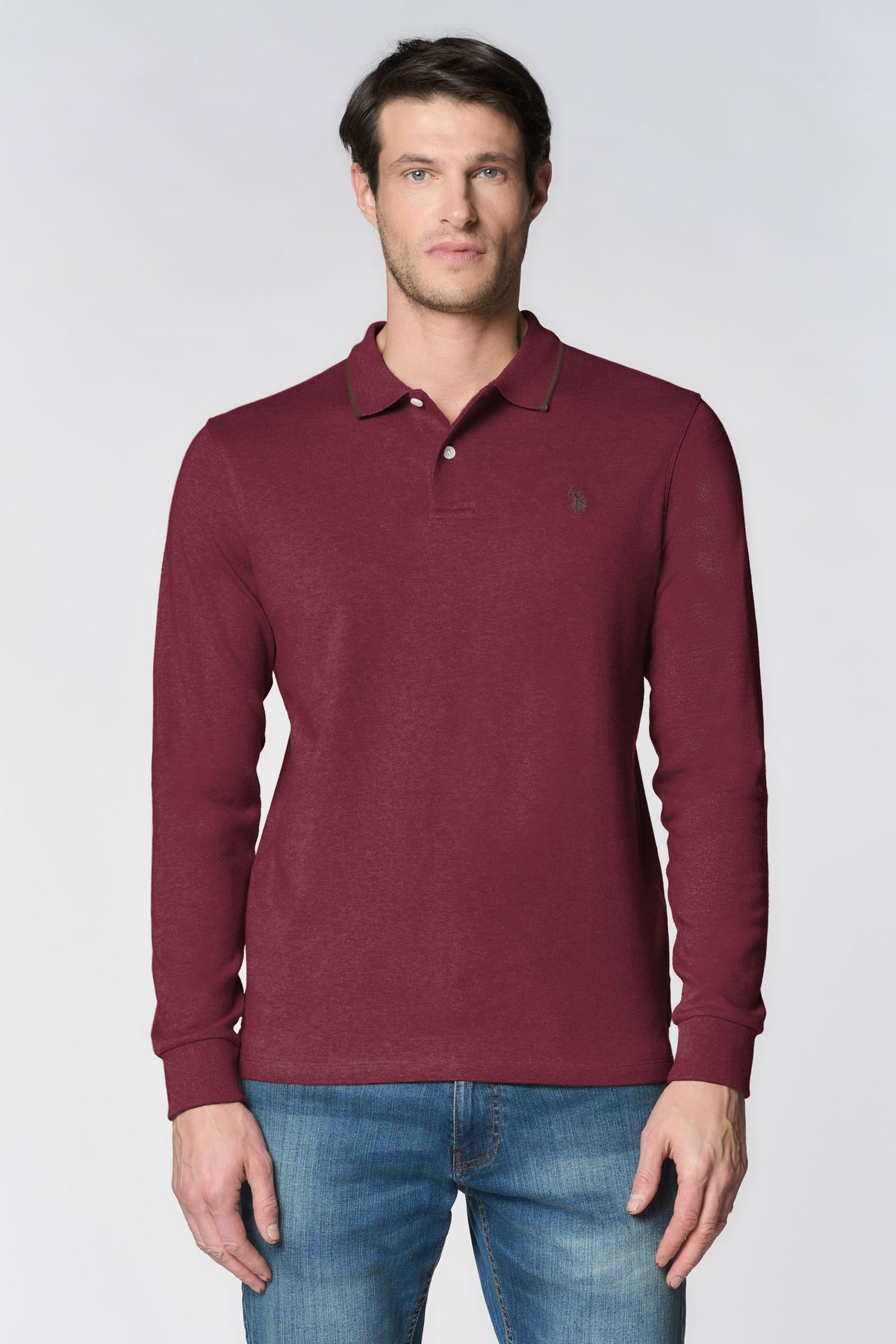 Polo shirt in cotone interlock a maniche lunghe