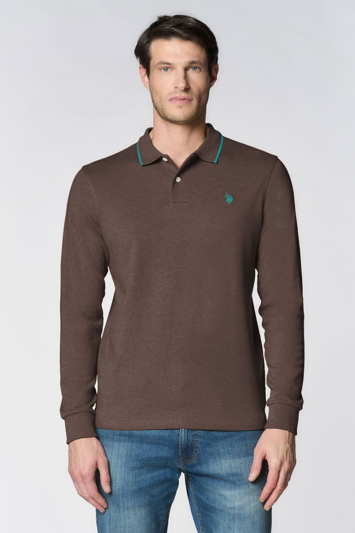 Polo shirt in cotone interlock a maniche lunghe