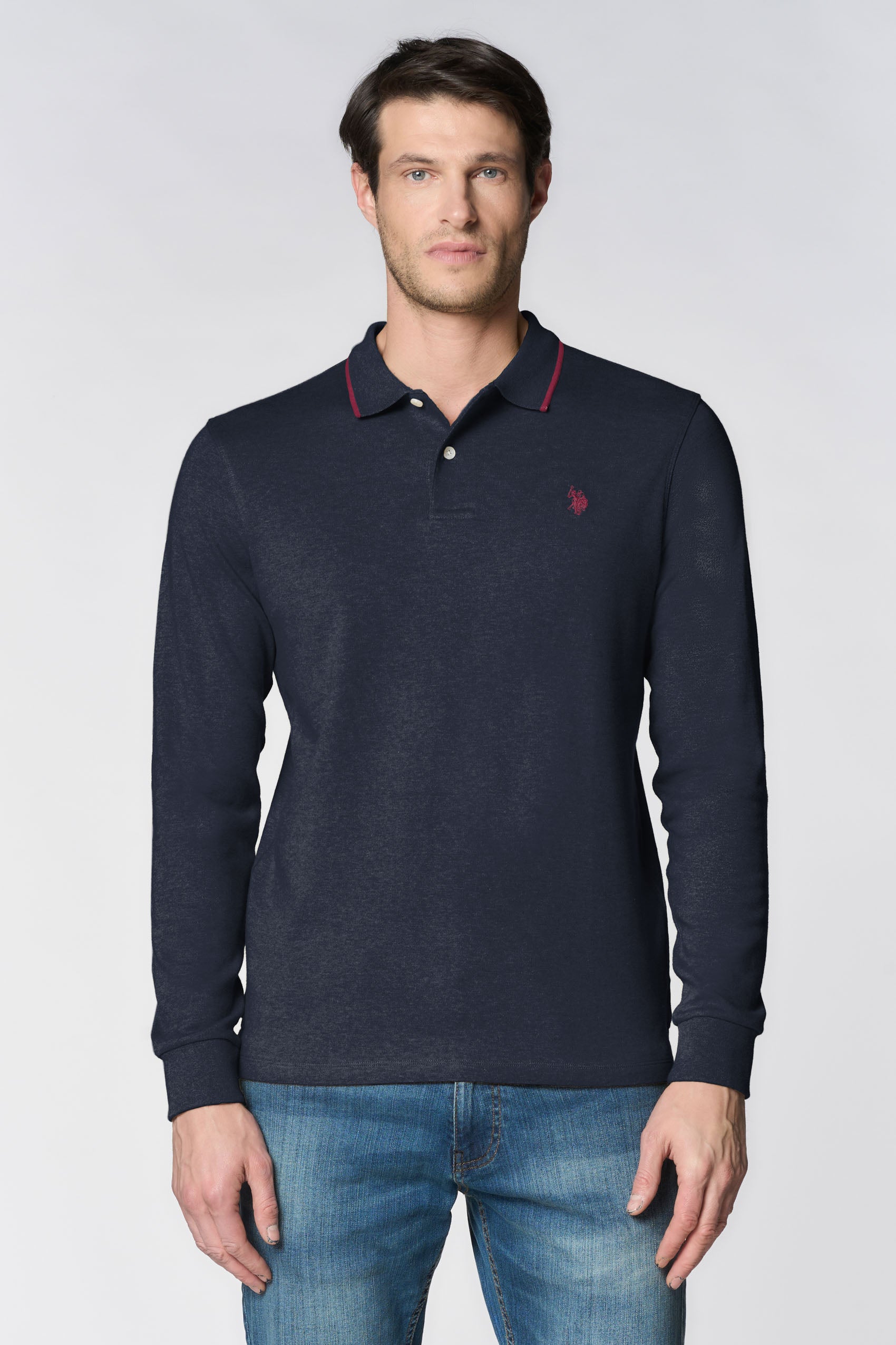 Polo shirt in cotone interlock a maniche lunghe