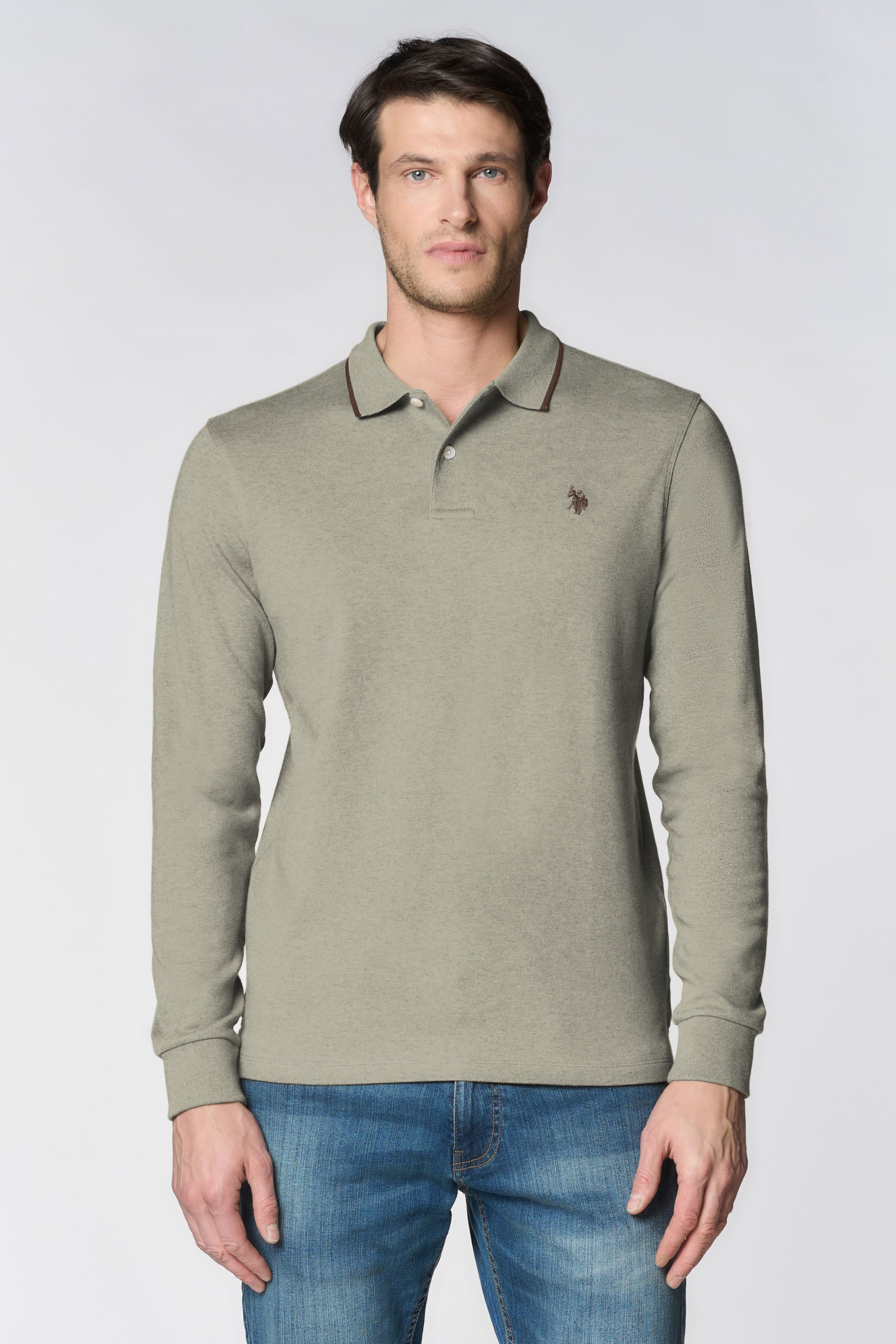 Polo shirt in cotone interlock a maniche lunghe