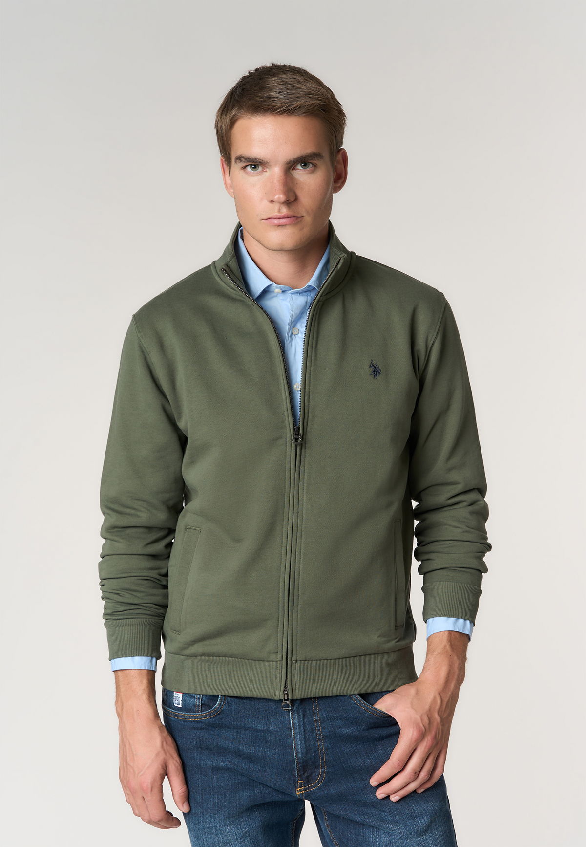 Felpa full zip in cotone con logo