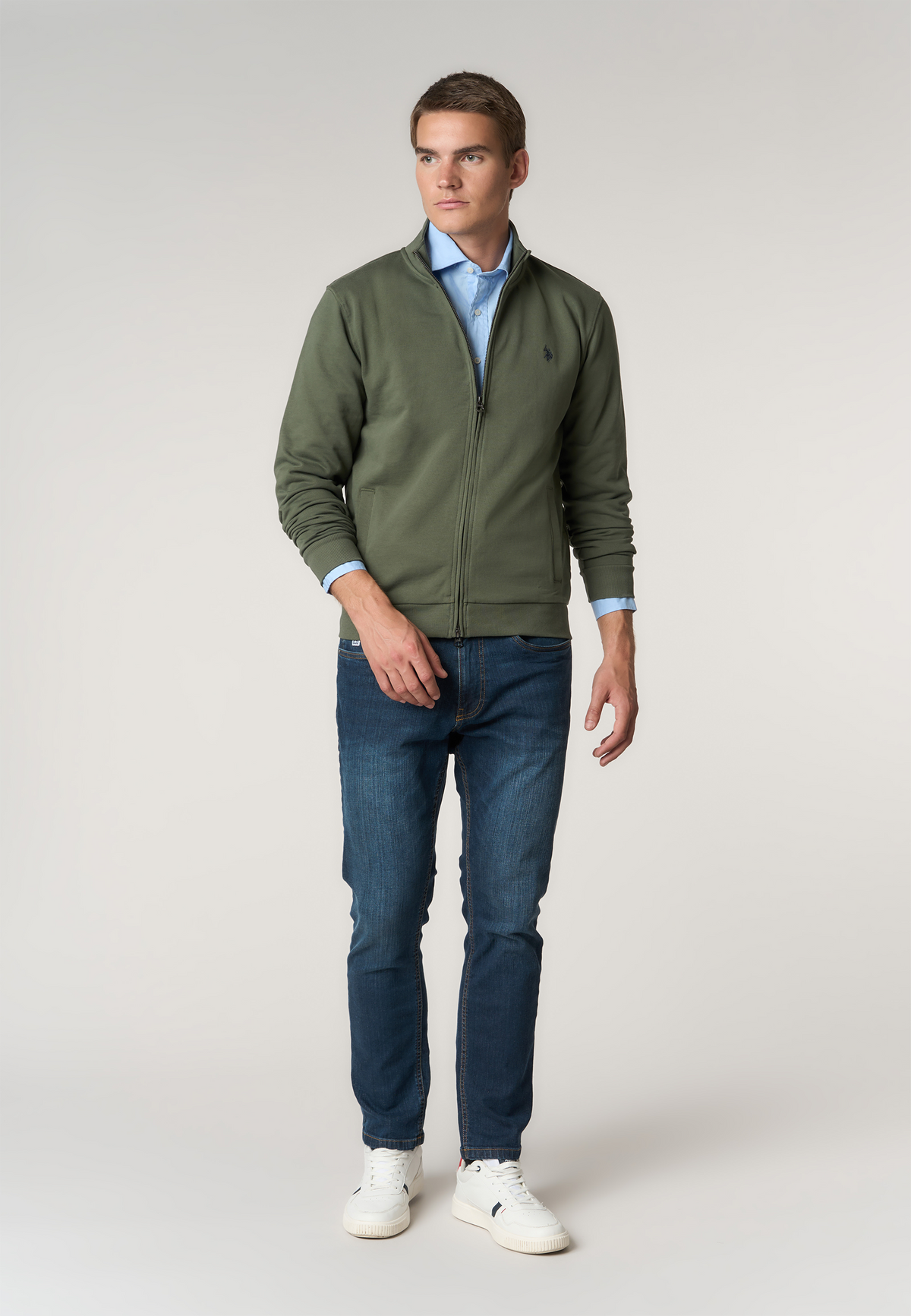 Felpa full zip in cotone con logo