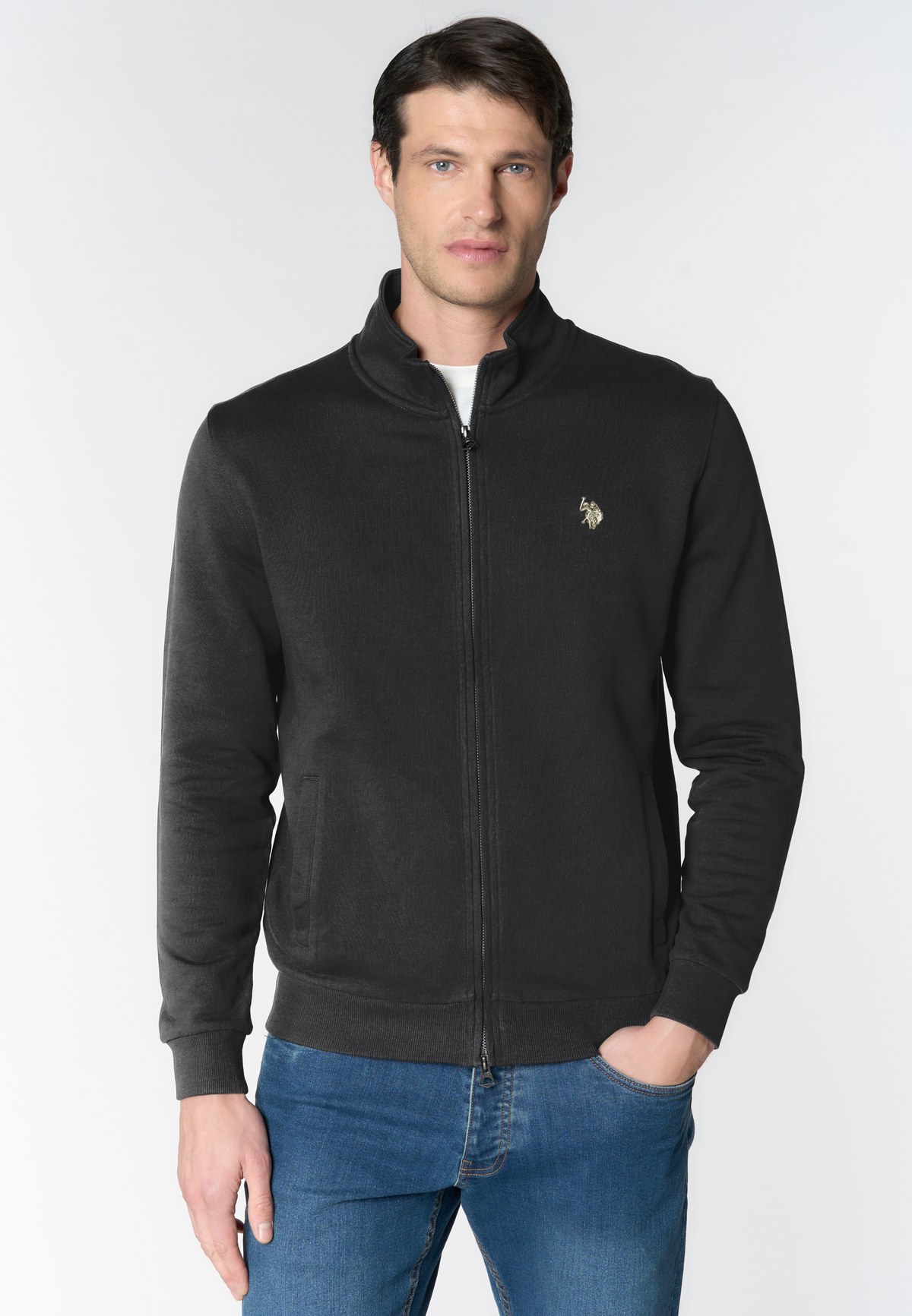 Felpa full zip in cotone con logo