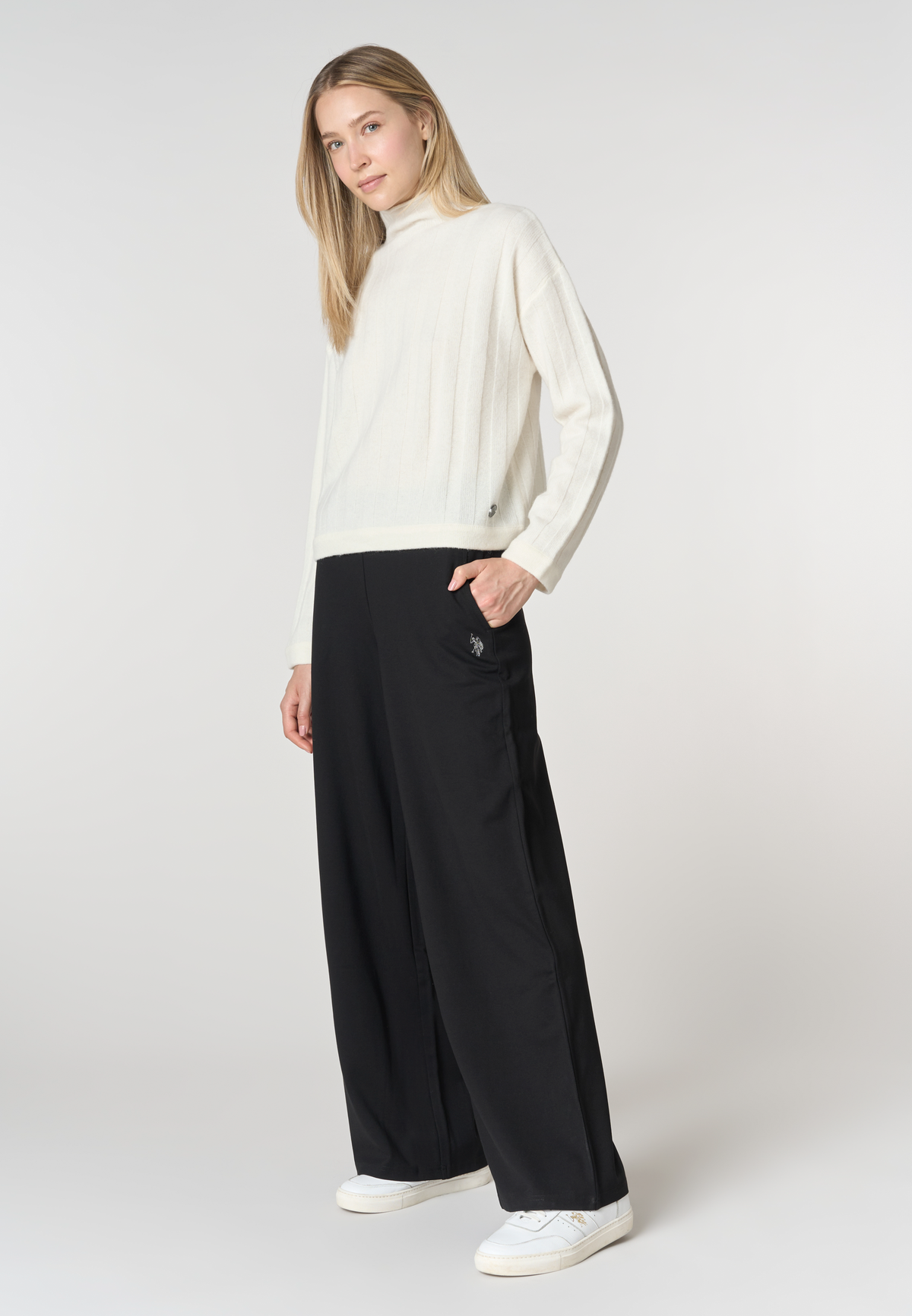 Pantaloni wide leg in punto Milano