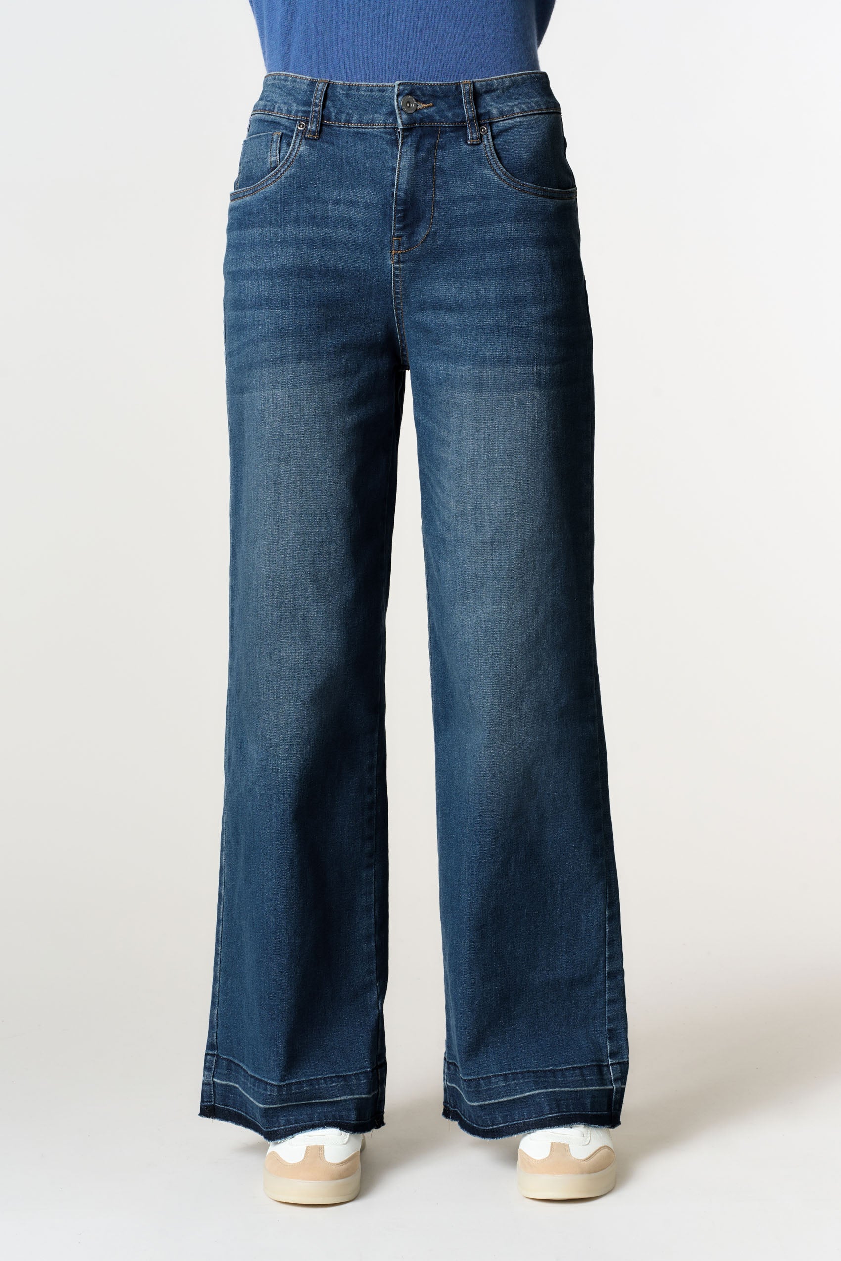 Pantalone denim con gamba ampia in cotone stretch