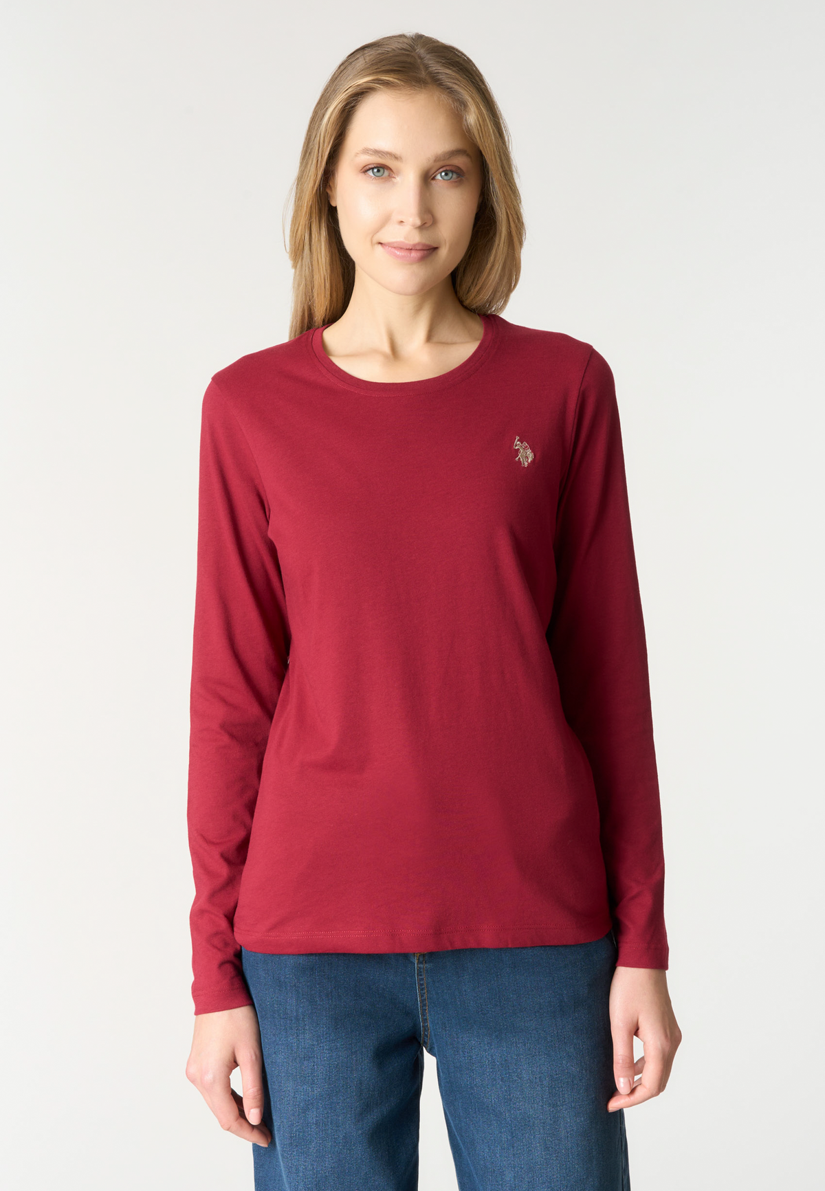 T-shirt girocollo da donna a maniche lunghe