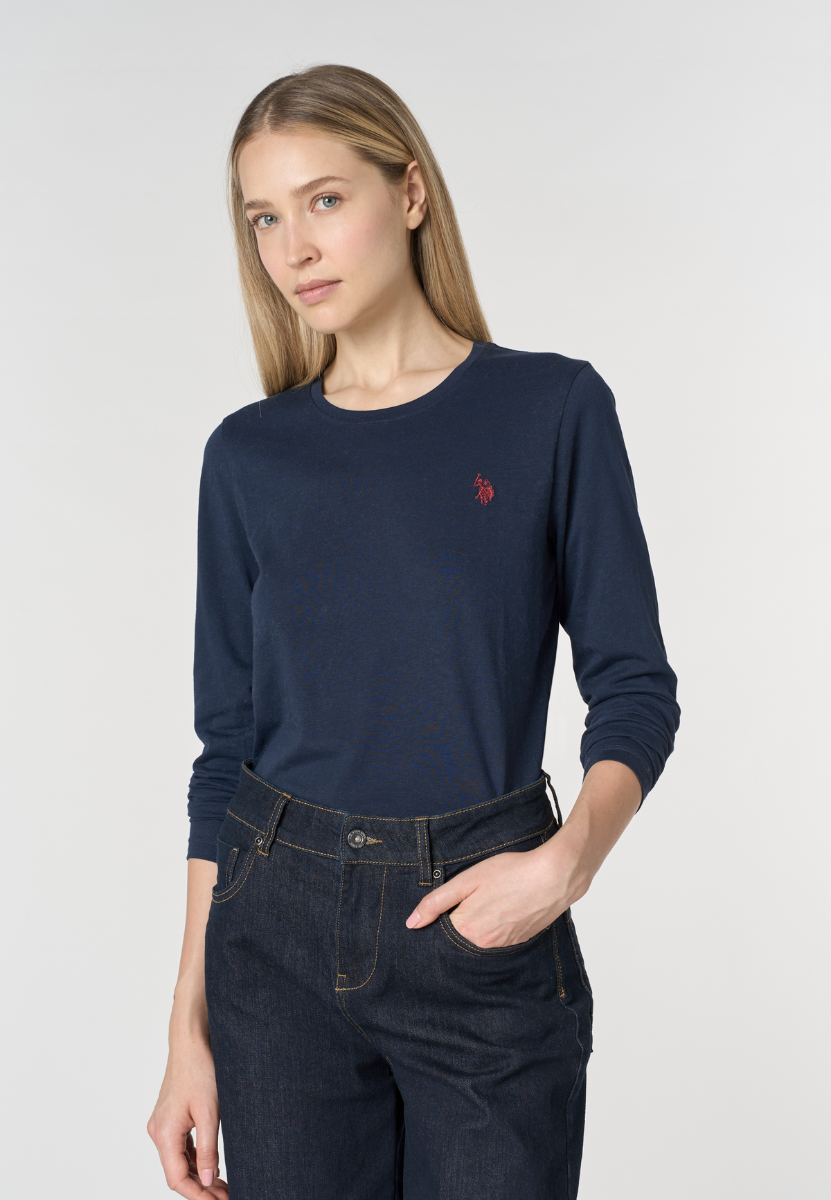 T-shirt girocollo da donna a maniche lunghe