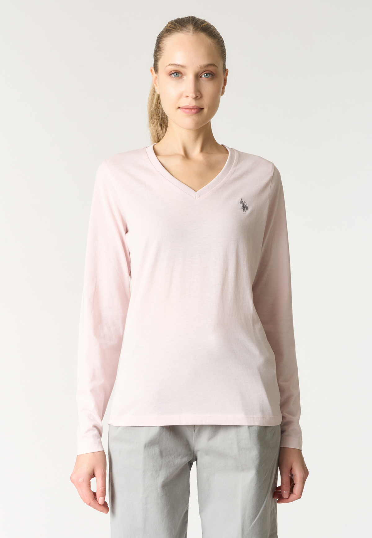 T-shirt con scollo a V a maniche da in cotone