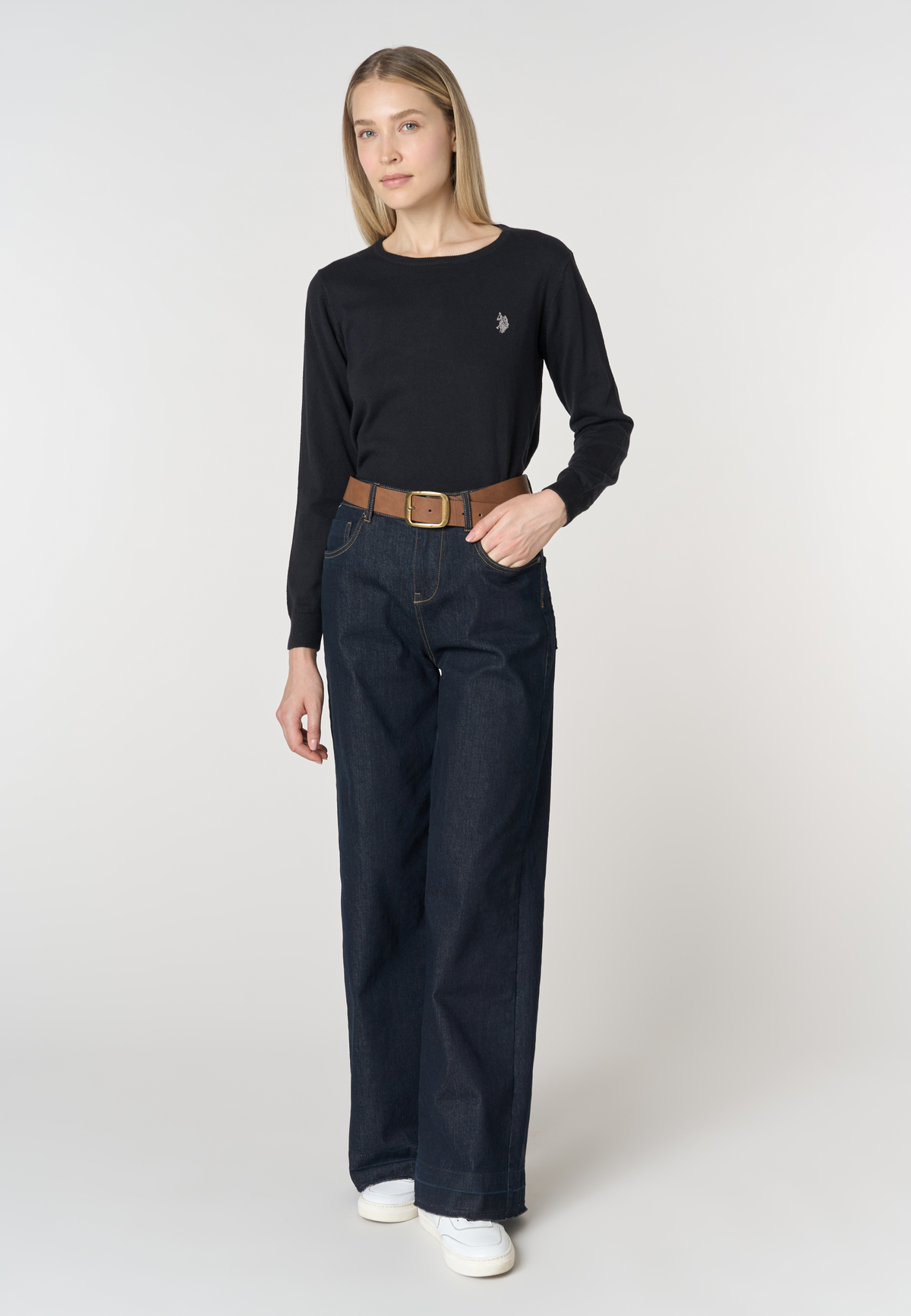 Maglia girocollo in misto cotone e cashmere