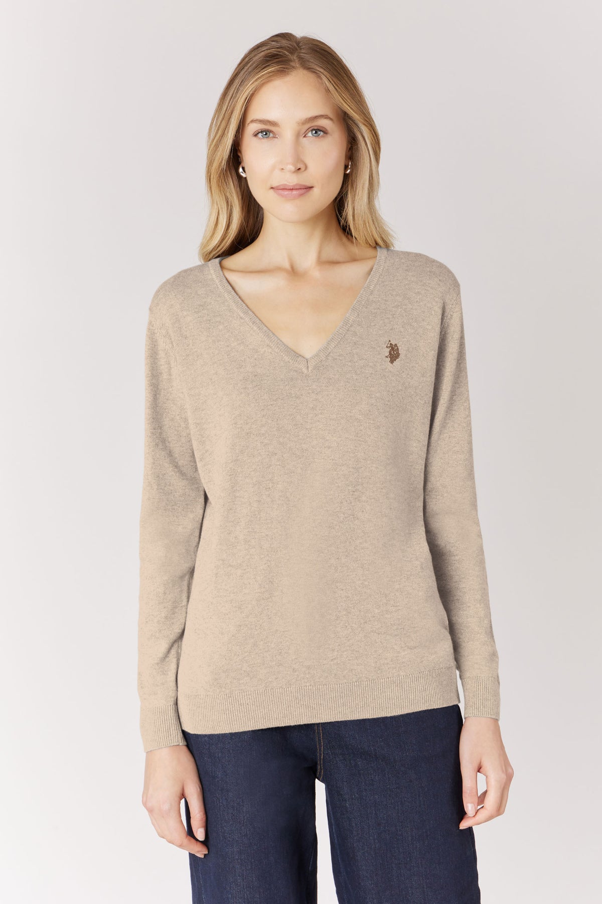 Maglia con scollo a V in cotone e cashmere