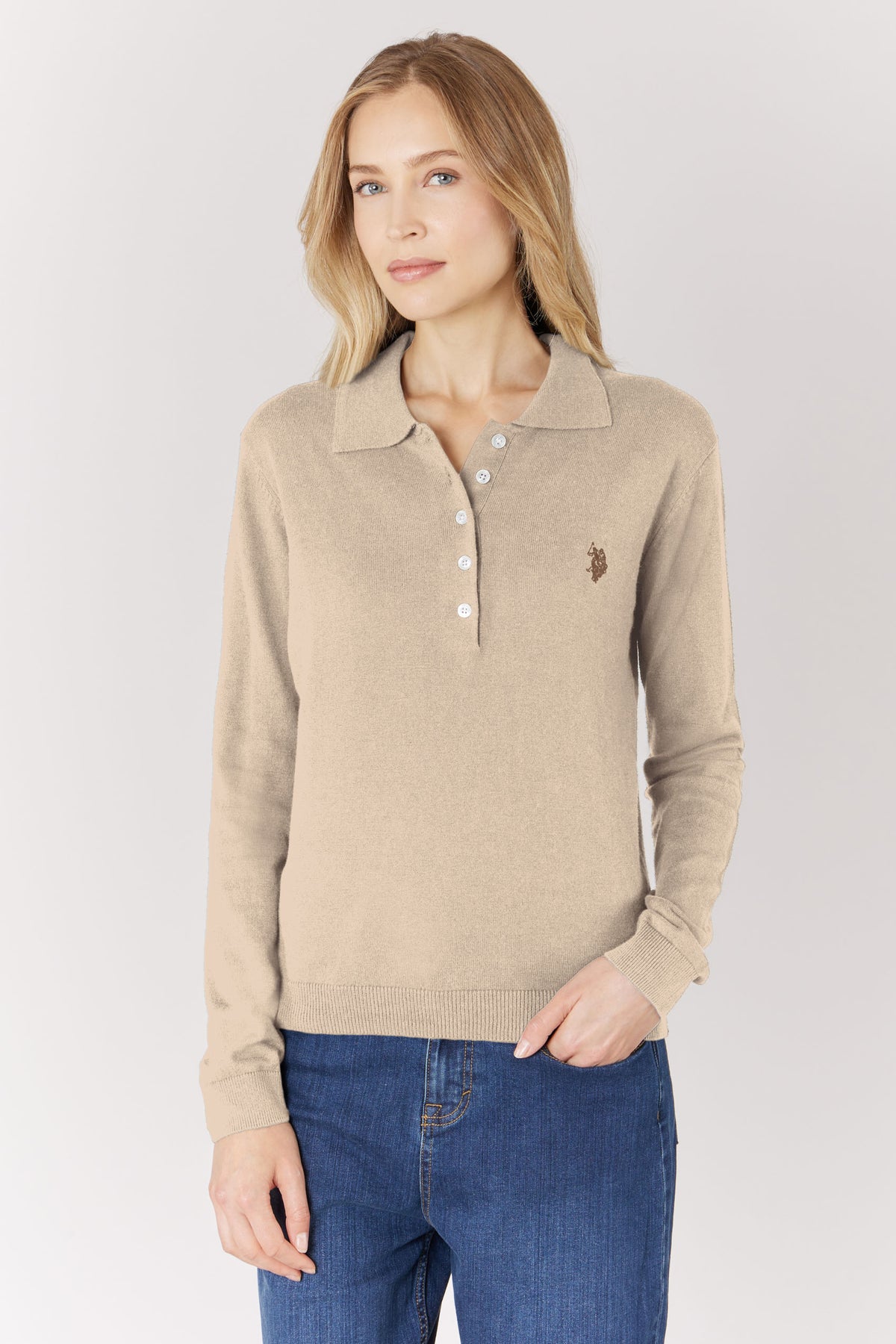 Polo shirt in cotone e cashmere a maniche lunghe
