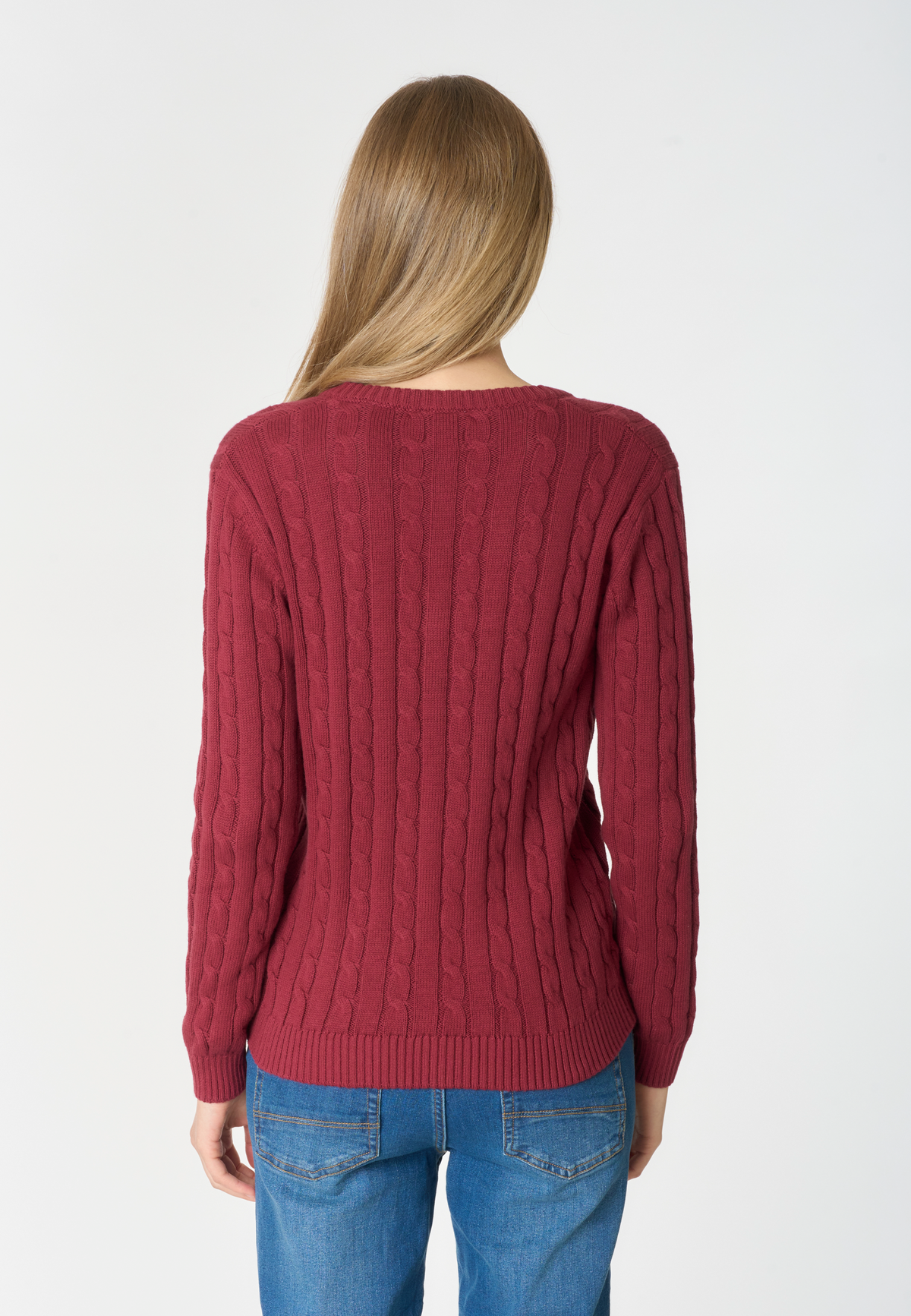 Maglia da donna in cotone e cashmere con lavorazione a trecce